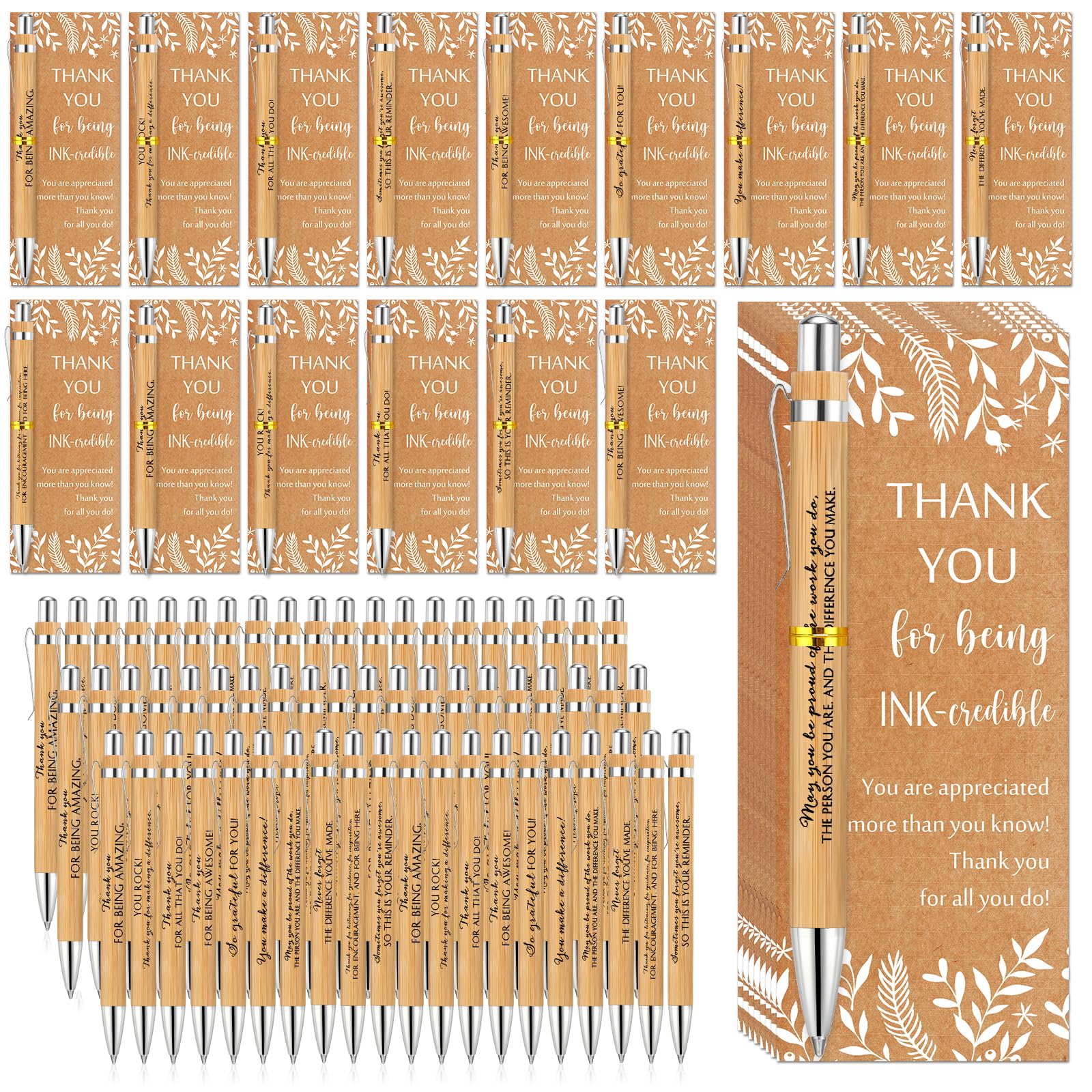 Relithick 30 Sets Employee Appreciation Gift Inspirational Bamboo Ballpoint Pen Bulk With Thank You Greeting Card Valentines Par