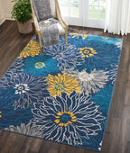 HomeRoots 100% Polypropylene 7’ x 10’ Blue Tropical Flower Area Rug