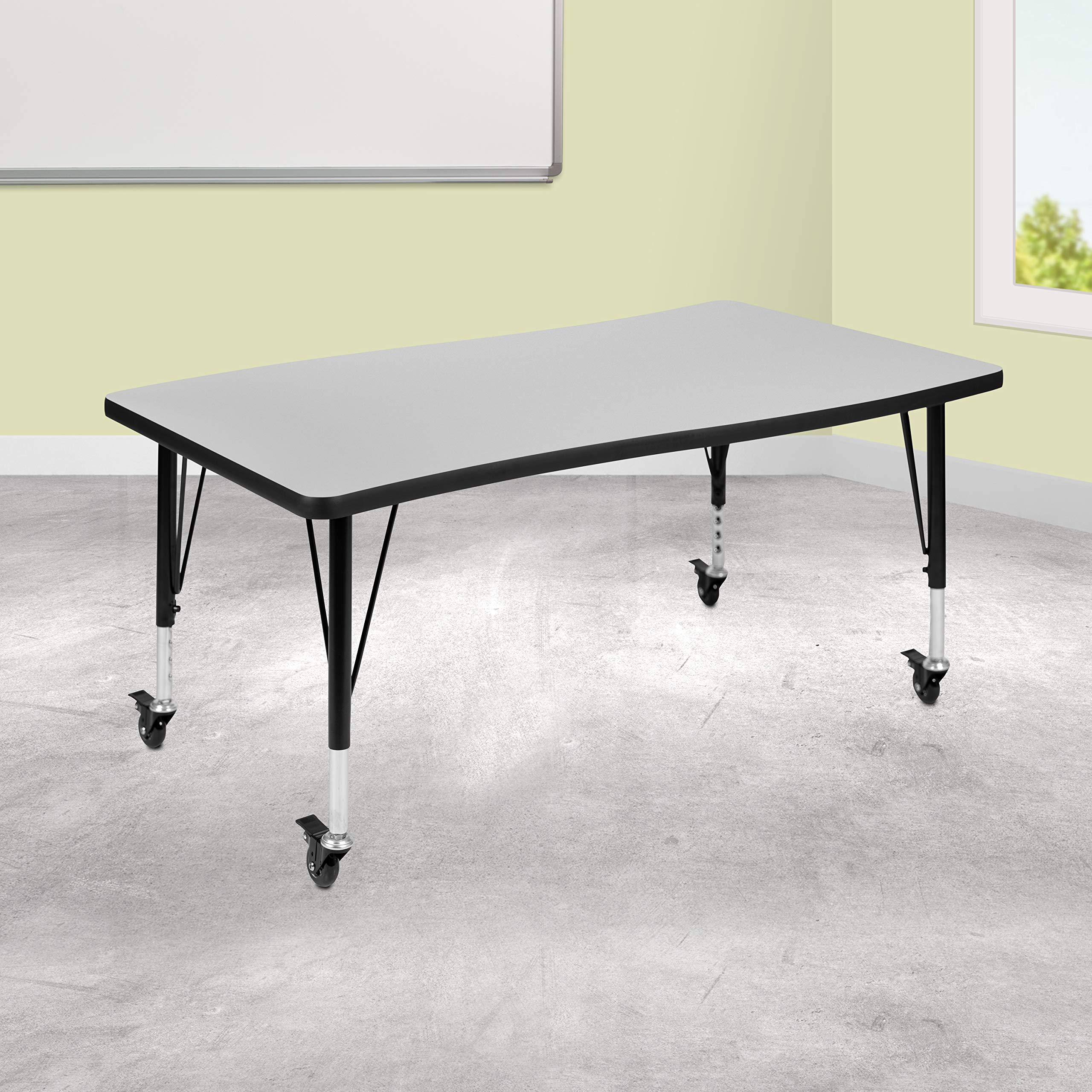 Flash Furniture Wren Mobile 28'W X 47.5'L Rectangular Wave Flexible Collaborative Grey Thermal Laminate Activity Table - Height Adjustable Short Legs
