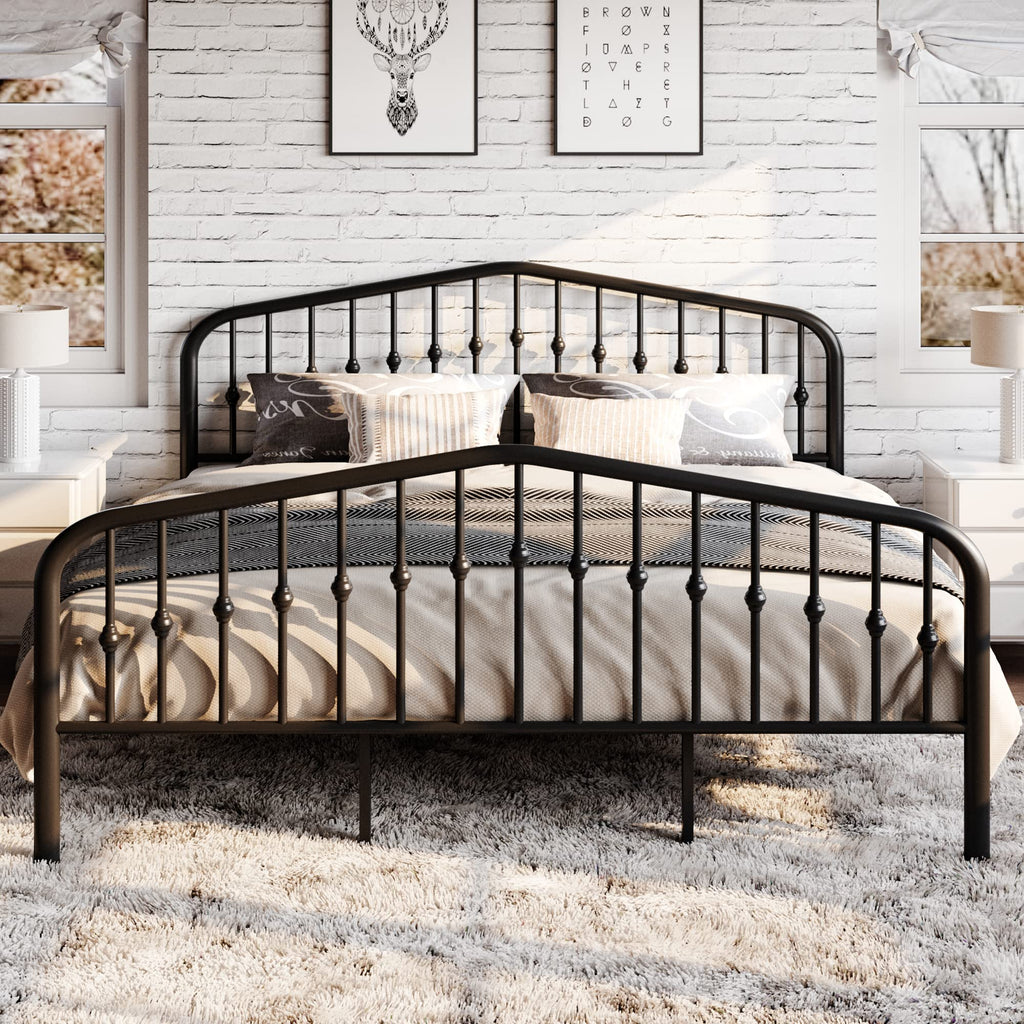 Sha Cerlin King Size Metal Platform Bed Frame With Victorian Style Wrought Iron-Art Headboard/Footboard, No Box Spring Required, Black