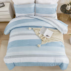 Litanika Light Blue Comforter Twin/Twin Xl Size Set, 2 Pieces Bedding Set, Single Blue White Colorblock Striped Bed Set (66X90In