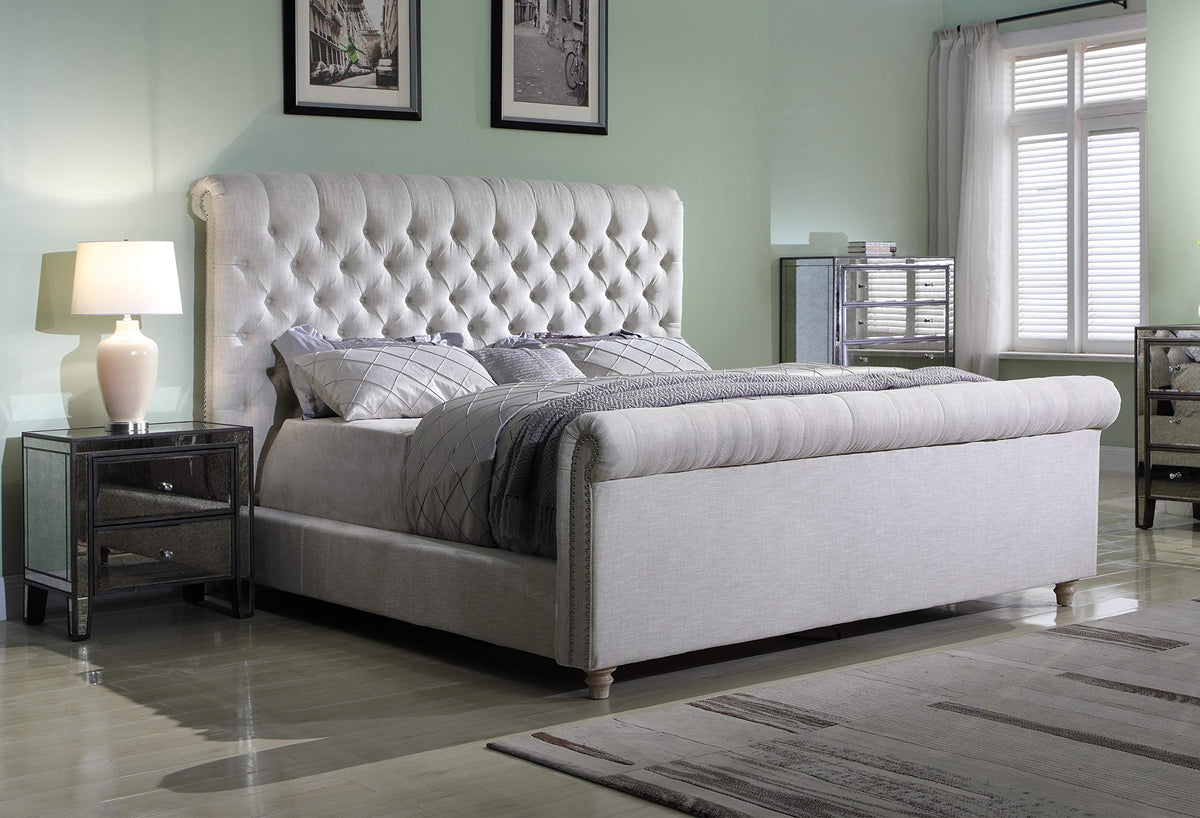 Best Master Furniture Jean-Carrie Upholstered Sleigh Bed Queen Beige