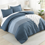 Litanika Haze Blue Comforter Set King - 3 Pieces Lightweight Haze Blue White Colorblock Stripe Fluffy Bedding Comforter Sets, Al
