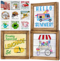 Set of 3 Rustic Wood Frames for Tiered Tray Decor - 36 Interchangeable Seasonal Home Signs for Valentines, St Patricks Day, All