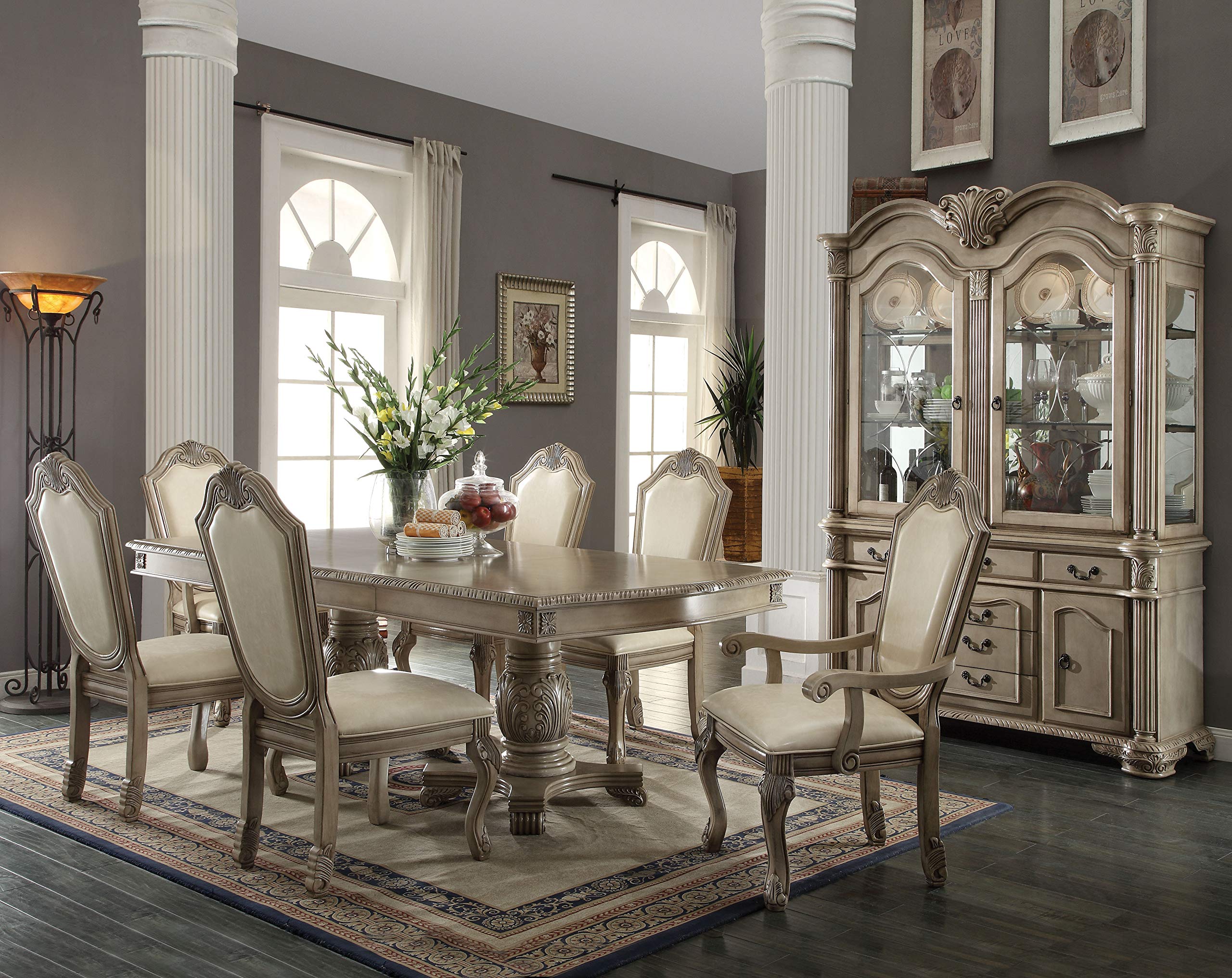ACME Chateau de Ville Side Chair (Set-2) - - PU & Antique White