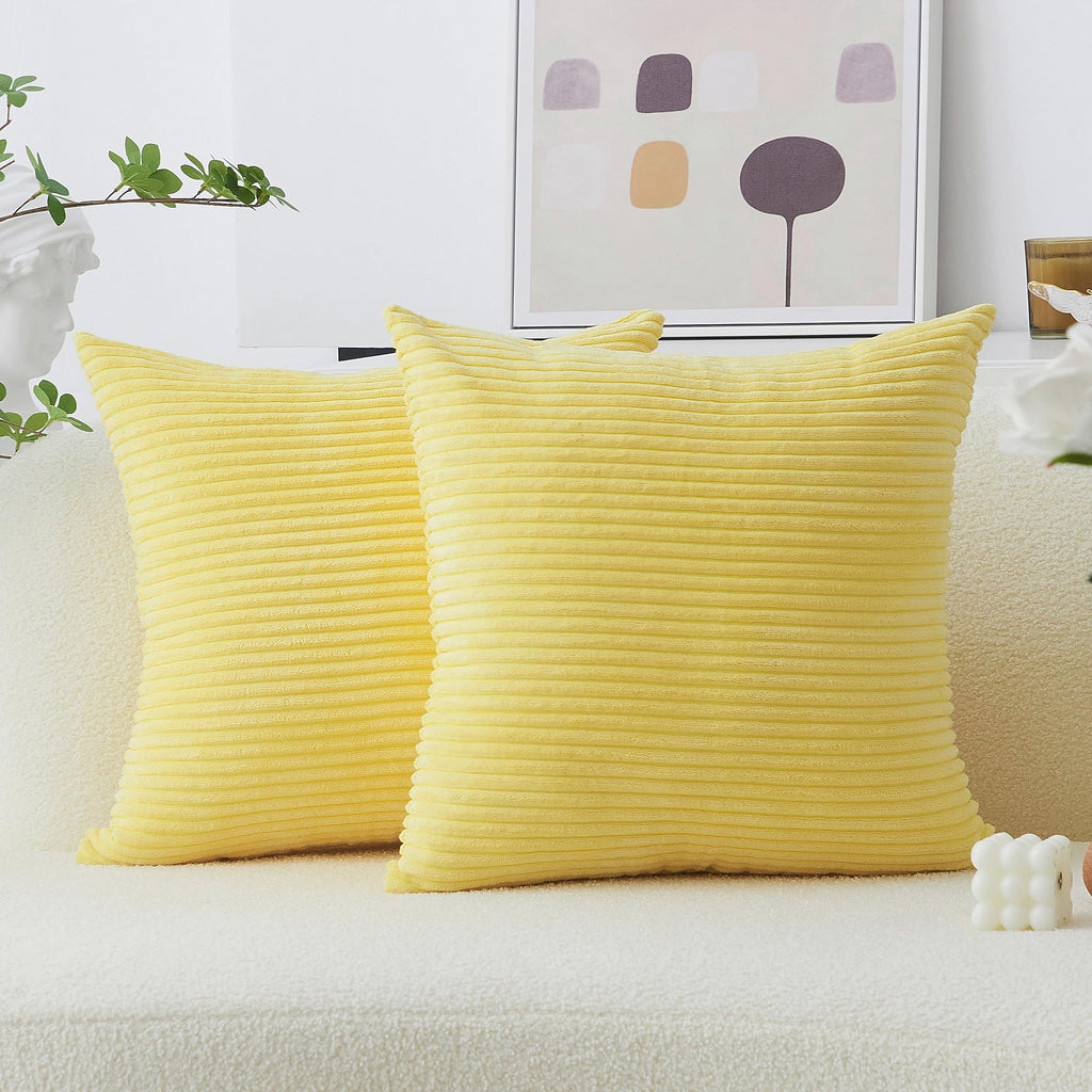 Home Brilliant Yellow Pillow Covers Square Striped Corduroy Decor 2 Packs Couch Throw Pillows For Living Room Toddler, 55X55 Cm,