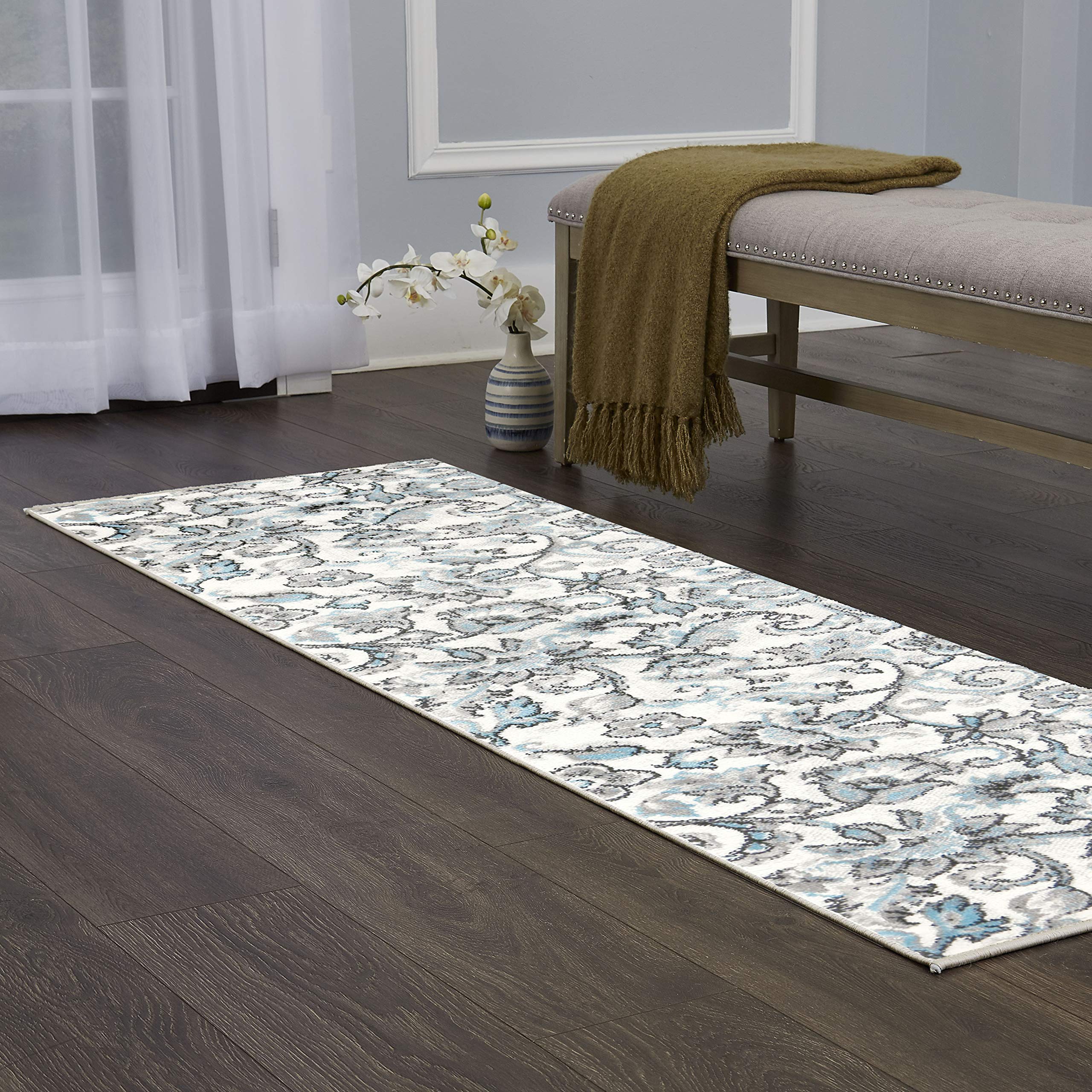 Home Dynamix Boho Odesa Runner Area Rug 16x72, Ikat Ivory/Blue