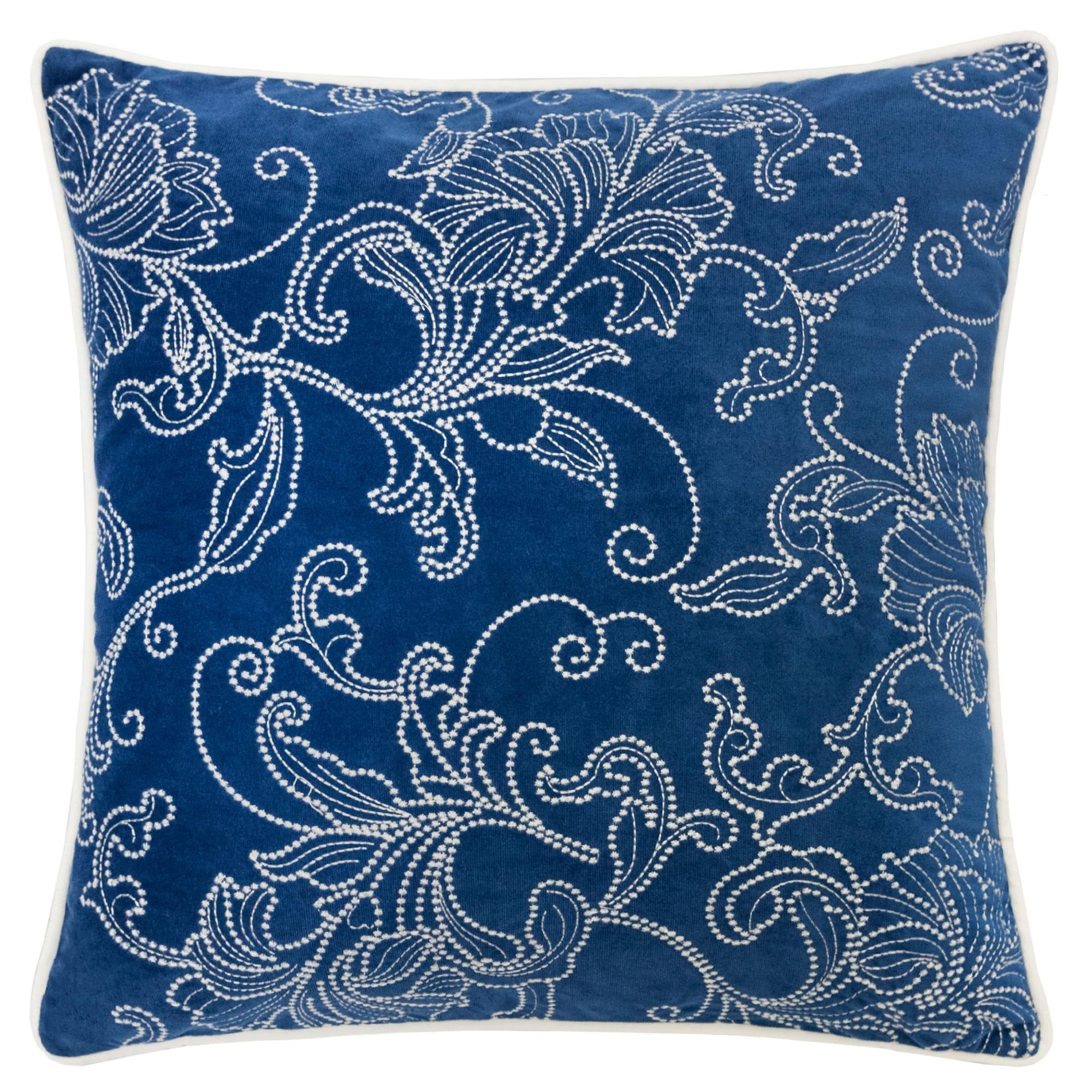 Home Accent Pillows Homey Cozy Embroidery Velvet Throw Pillow Cover,Blue Series Silver Floral Soft Fuzzy Cozy Warm Slik Decorati