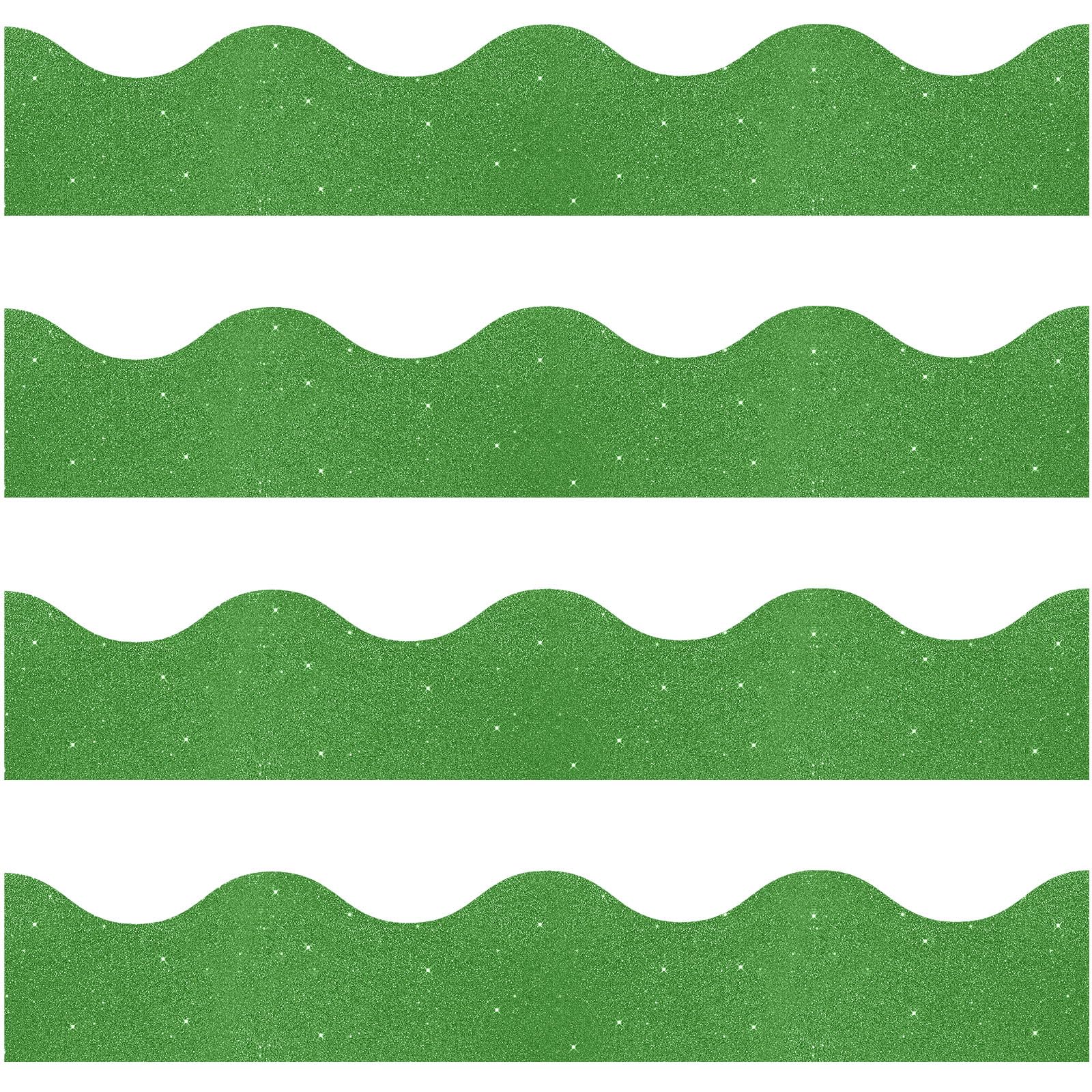 Spakon 55.8 Feet Bulletin Board Border Glitter Scalloped Borders Decorative Bulletin Board Trim Poster Decoration Strips(Green)
