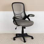 Flash Furniture Porter High-Back Swivel Office Chair With Adjustable Lumbar Support And Seat Height, Ergonomic Mesh Desk Chair With Flip-Up Armrests, Gray/Black