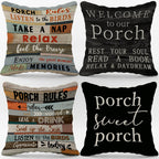 Porch Rules Throw Pillow Case, 18 X 18 Inch Set Of 4, Front Porch Bench Decorations, Housewarming Gift, Porch Decor, Porch Swing