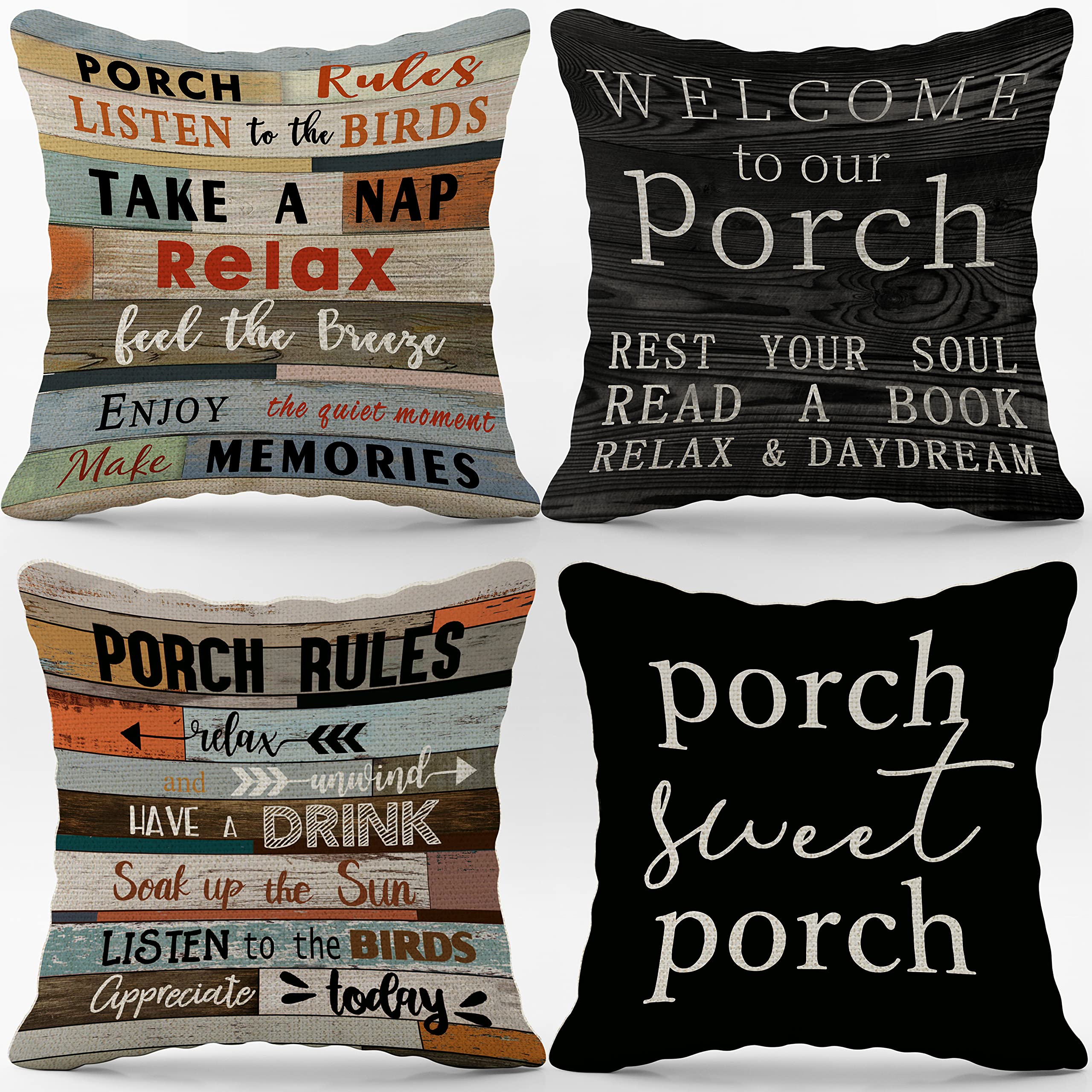 Porch Rules Throw Pillow Case, 18 X 18 Inch Set Of 4, Front Porch Bench Decorations, Housewarming Gift, Porch Decor, Porch Swing