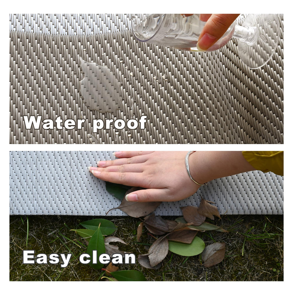 Rurality Outdoor Rug 9X12 Waterproof For Patio Clearance,Large Plastic Straw Mat For Camping,Porch,Rv,Reversible, Light Coffee