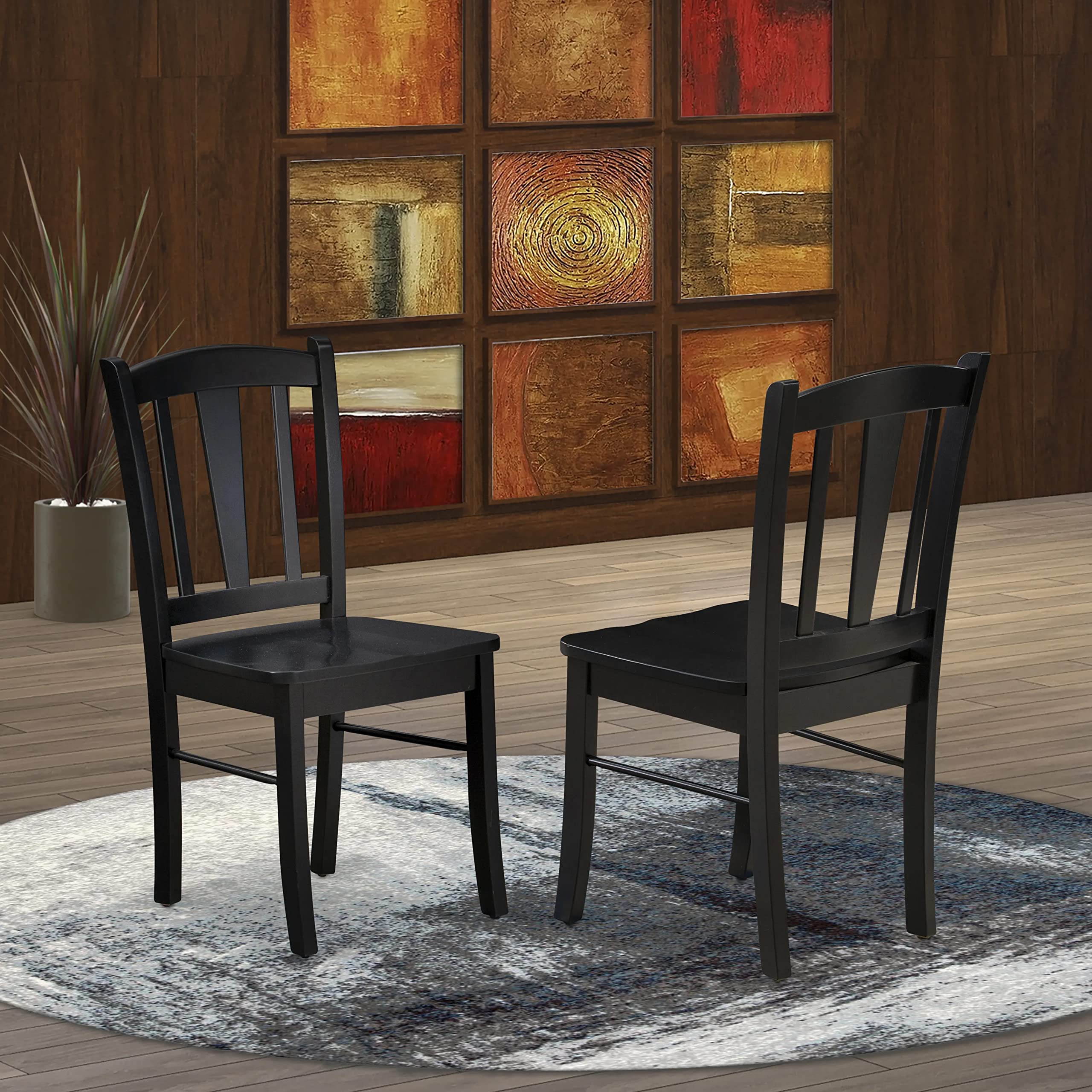 East West Furniture Dlc-Blk-W Dublin Kitchen Dining Chairs - Slat Back Wood Seat Chairs, Set Of 2, Black