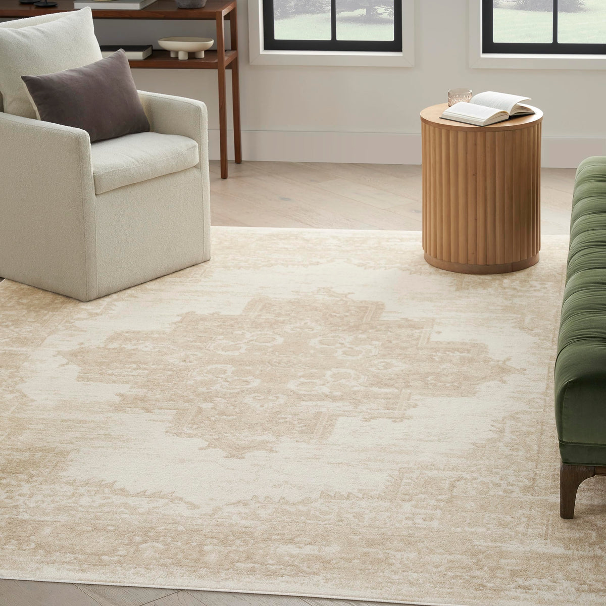 Nourison Grafix Traditional Ivory Beige 7'10' X 9'10' Area Rug, Easy Cleaning, Non Shedding, Bed Room, Living Room, Dining Roo