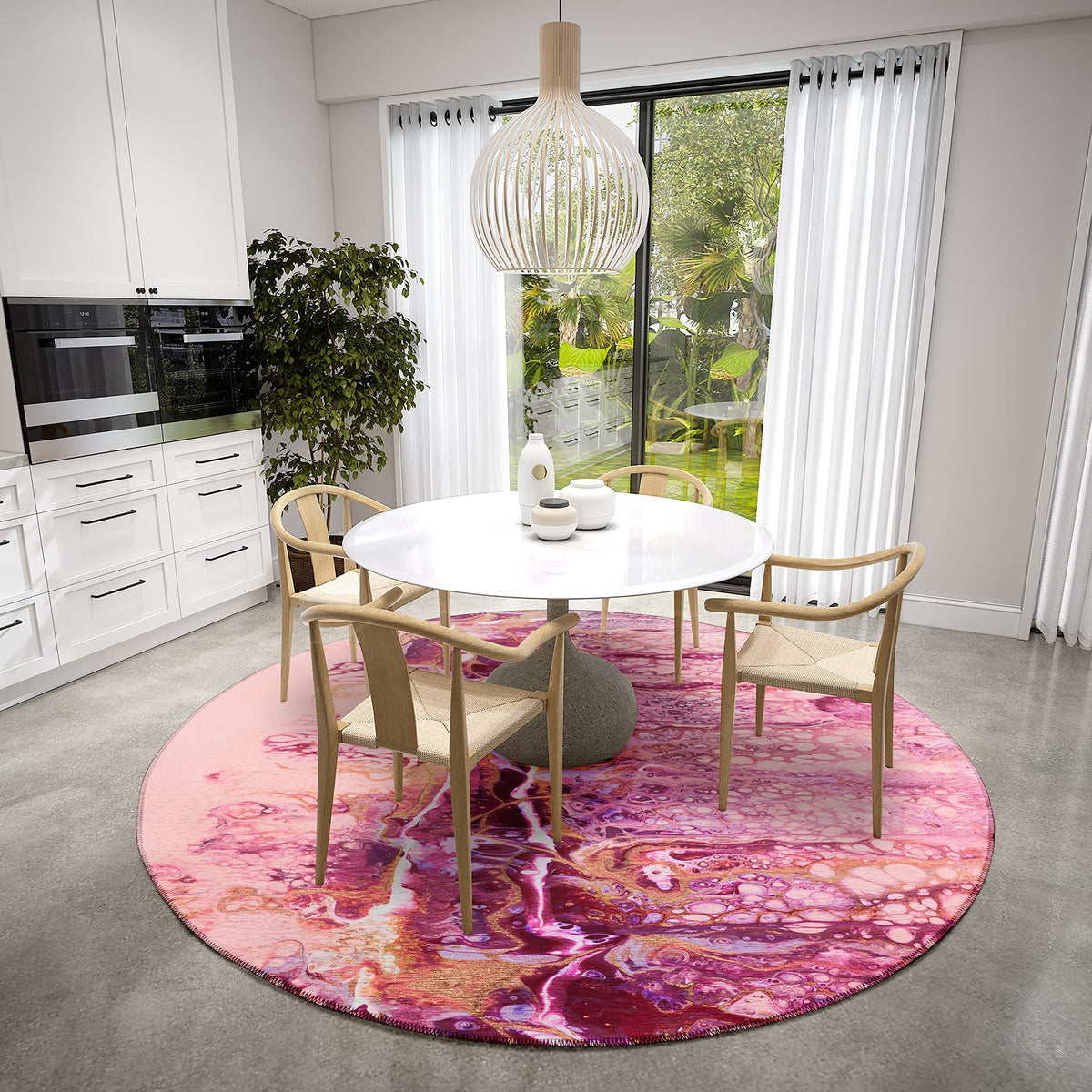 Addison Rugs Karina Akc46 Berry 8' X 8' Indoor Outdoor Round Rug, Easy Clean, Machine Washable, Non Shedding, Bedroom, Entry, Living Room, Dining Room, Kitchen, Patio Rug