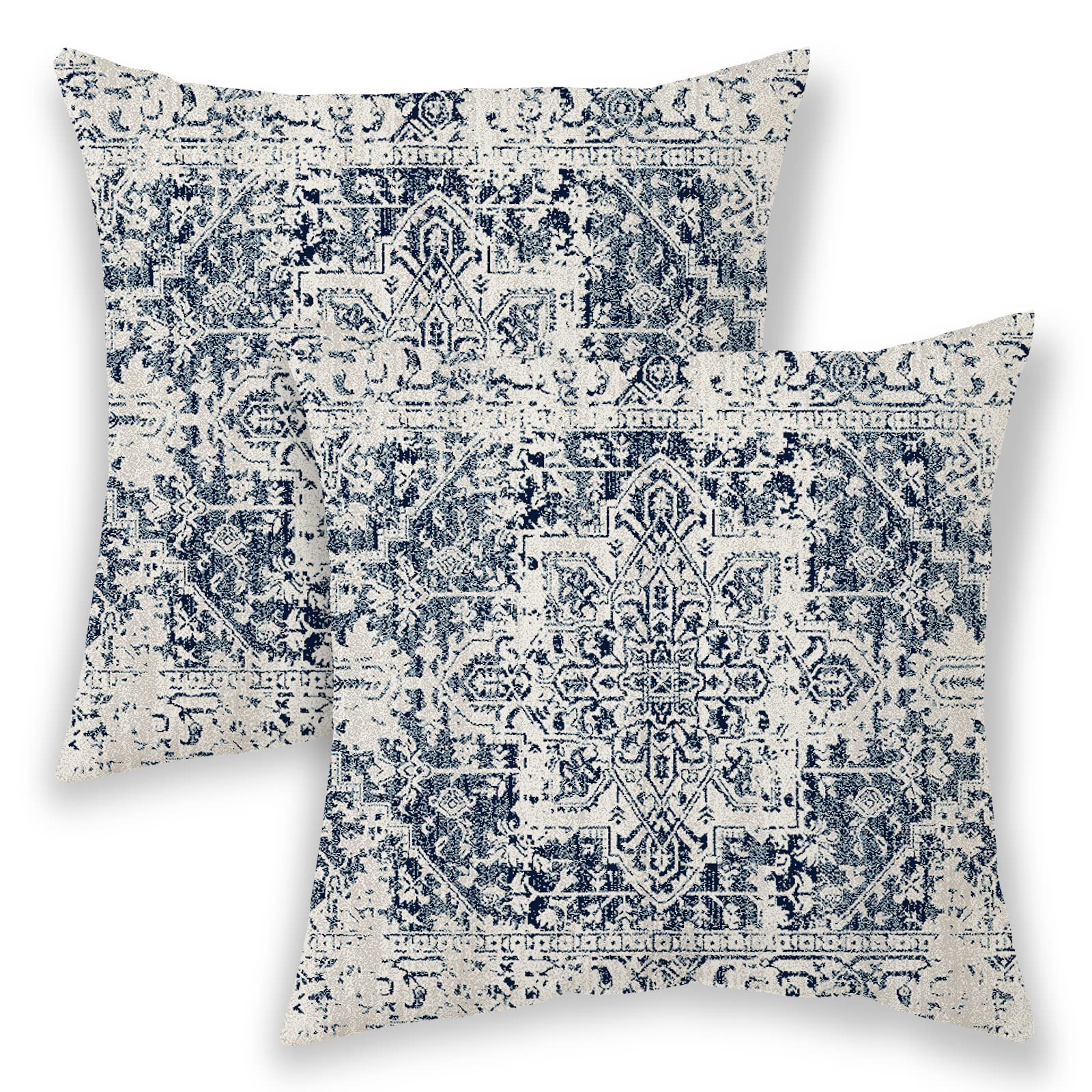 Betginy Boho Pillow Covers 16X16, Blue And White Ethnic Design Outdoor Decorative Throw Pillows For Couch, Carpet Pattern Decor Cushion Cover 2 Pcs Farmhouse Linen Pillowcase For Bed Car Safa
