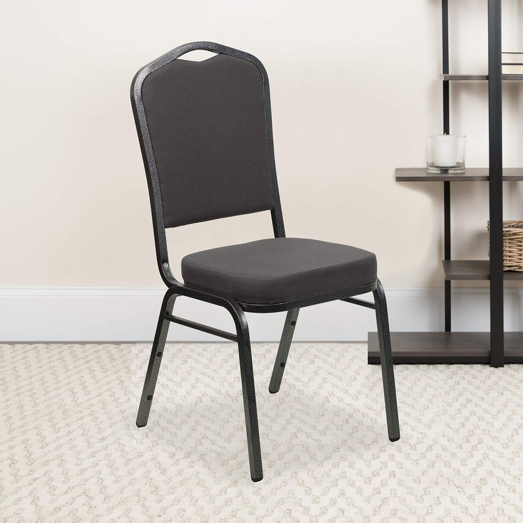 Flash Furniture HERCULES Series Crown Back Stacking Banquet Chair in Gray Fabric - Silver Vein Frame