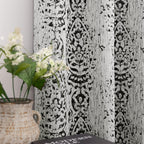 Mrs.Naturall Black And Grey Cream Living Room Curtains 84 Inches Long Damask Patterned Dark Light Blocking Window Treatments Room Curtains Drapes For Bedroom,52X84 Inch Length 2 Panels Set