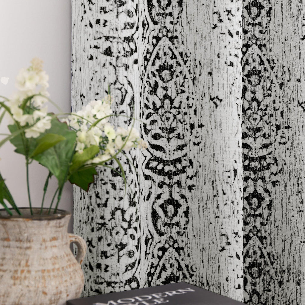Mrs.Naturall Black Curtains 63 Inch Length For Bedroom 2 Panel Set,Light Blocking Grommet Damask Medallion Print 50% Black Out Curtains 63 Inch Long