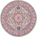 Nourison Passion Bohemian Light Grey/Pink 8 x Round Area -Rug, Easy -Cleaning, Non Shedding, Bed Room, Living Room, Dining Room