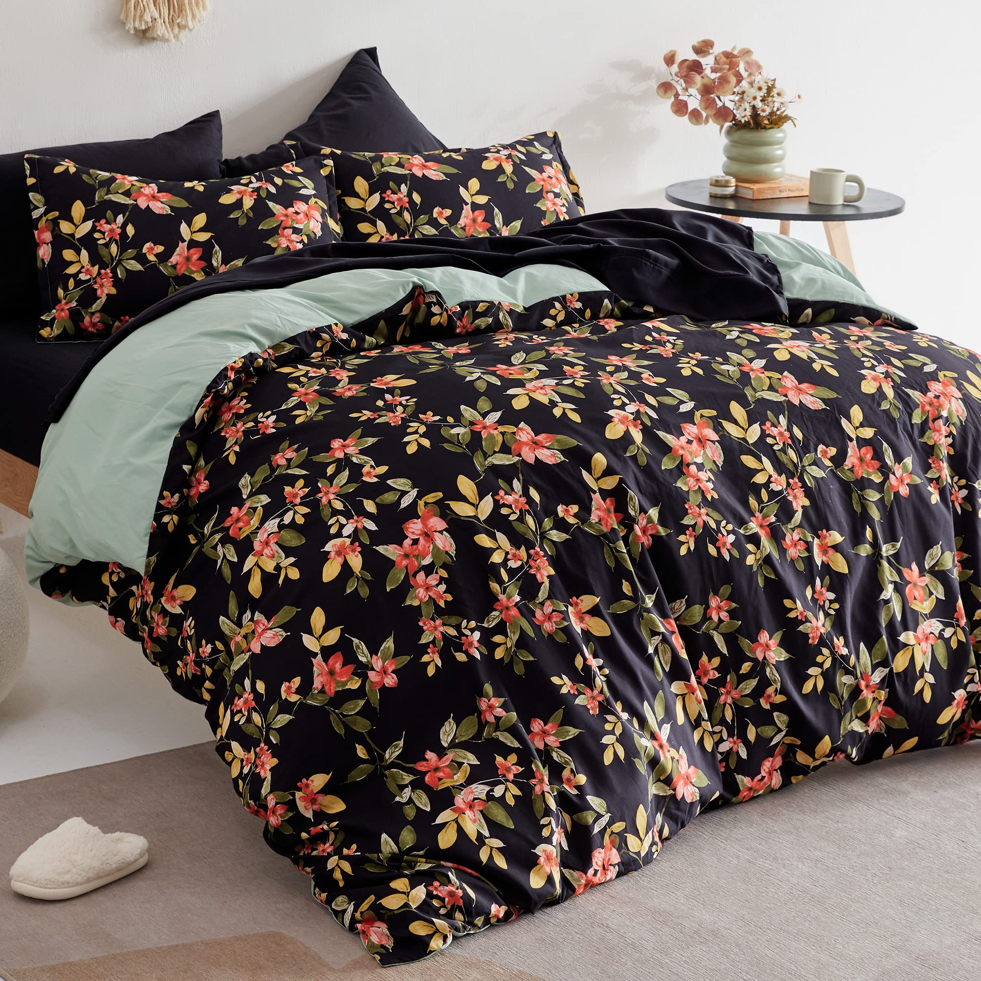 Sleep Zone Bedding Duvet Cover Sets Printed Floral 20Gsm Ultra Soft Zipper Closure Corner Ties, Light Pink Flower, Full/Queen (9
