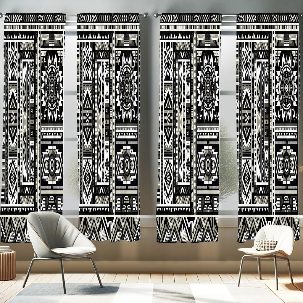 Ambesonne Southwestern Window Curtains Pack of 2, Monochrome Colors Design with Zigzags Arrows and Cultural Motifs, Lightweight 