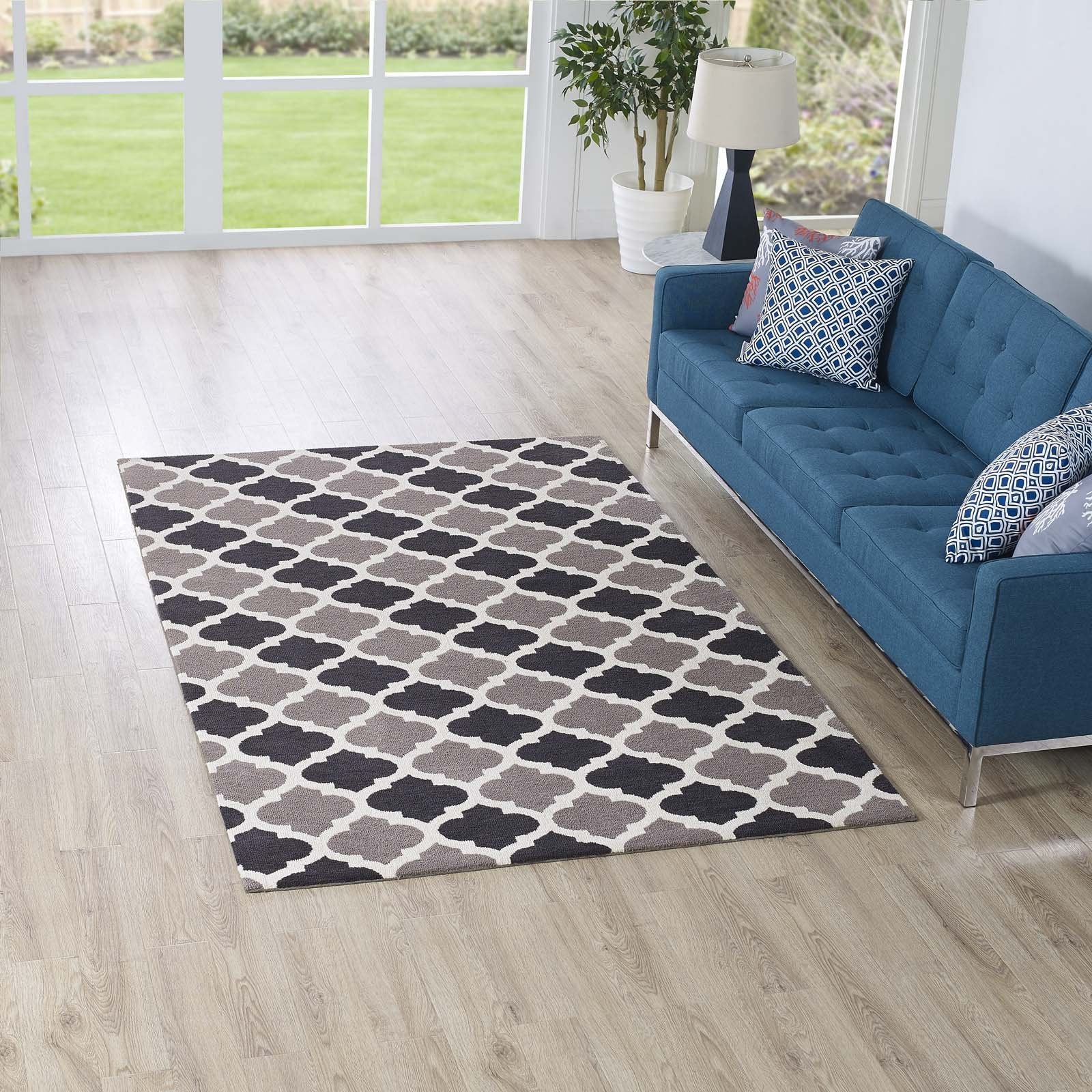 Modway Lida Moroccan Trellis 5X8 Area Rug With Lattice Design In Charcoal And Black
