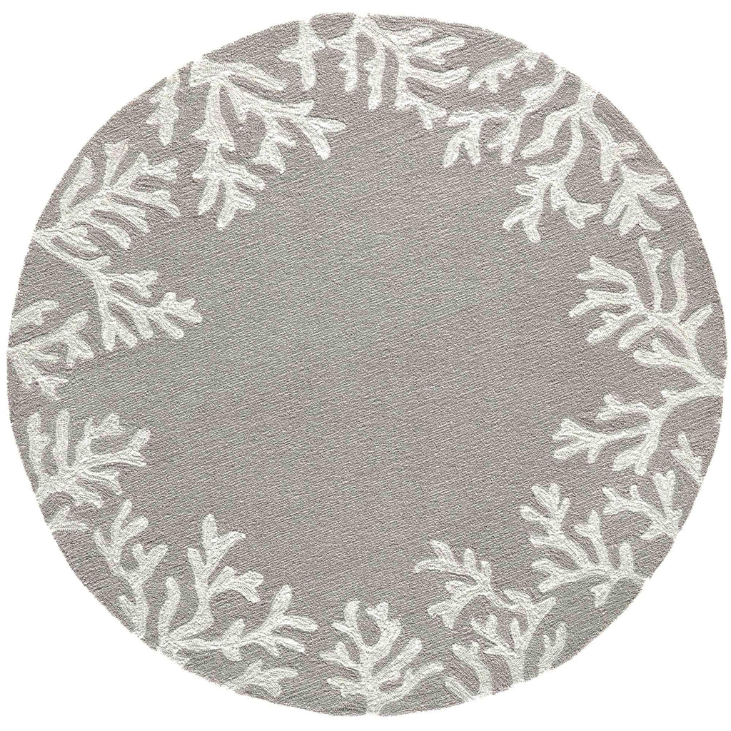 Liora Manne Capri Indoor/Outdoor Handmade Synthetic Blend Durable Area Rug - Traditional Border Coastal Beach Accent (Coral Border Silver) (8' Round)