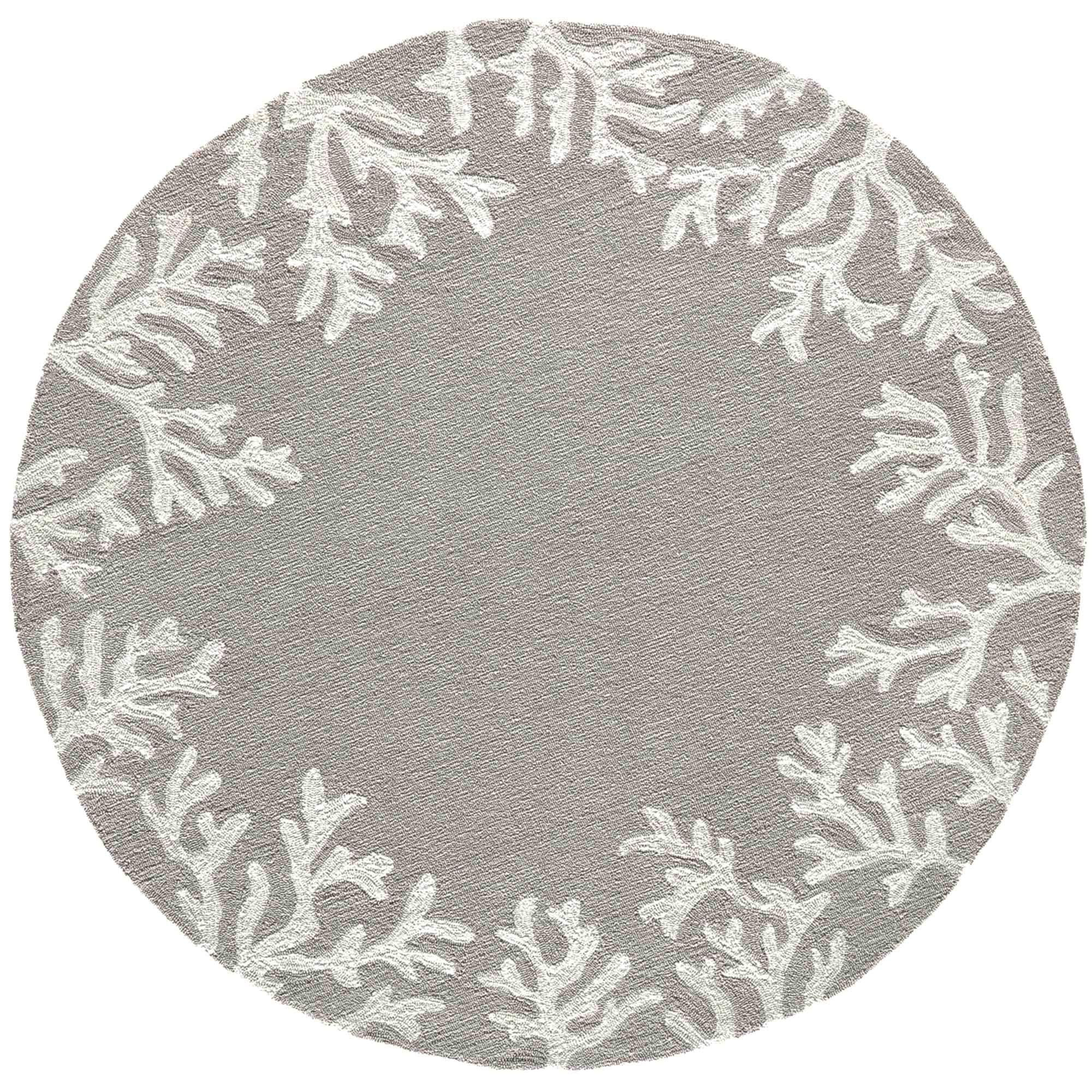 Liora Manne Capri Indoor/Outdoor Handmade Synthetic Blend Durable Area Rug - Traditional Border Coastal Beach Accent (Coral Border Silver) (8' Round)