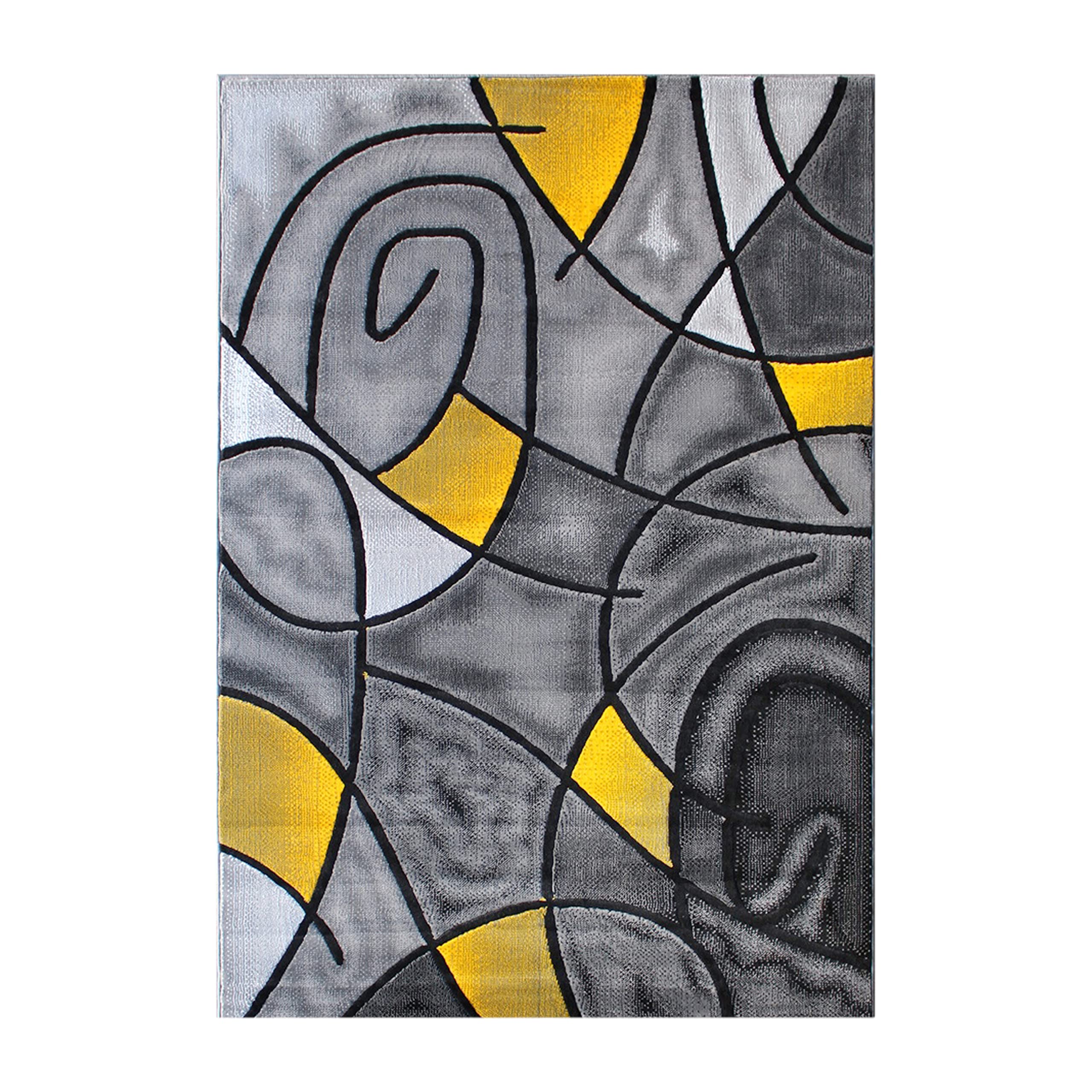 Flash Furniture Jubilee Collection Abstract Area Rug - Colorfast Yellow Olefin Rug - 5' X 7' Area Rug - Jute Backing - Living Room, Bedroom, & Family Room