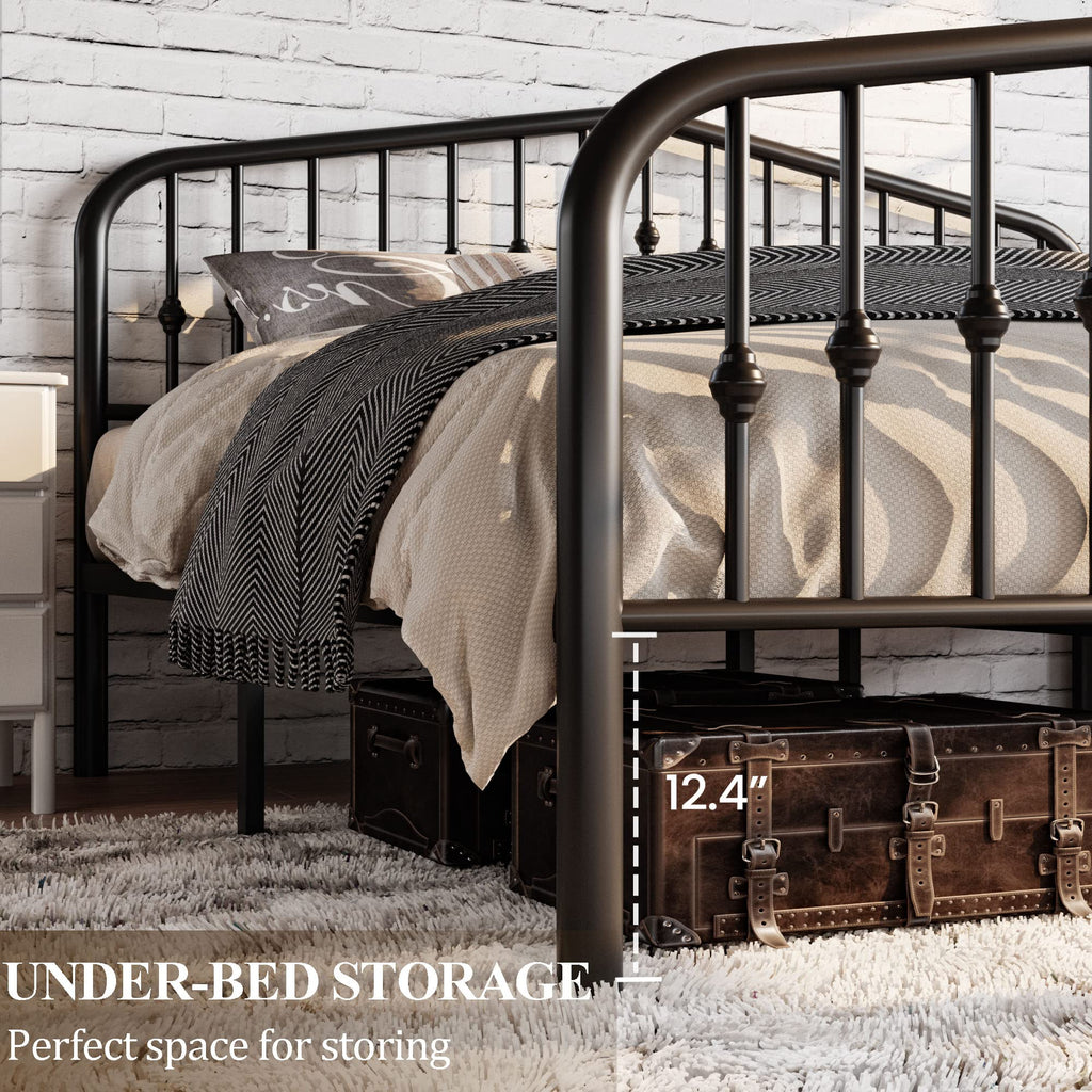 Sha Cerlin King Size Metal Platform Bed Frame With Victorian Style Wrought Iron-Art Headboard/Footboard, No Box Spring Required, Black