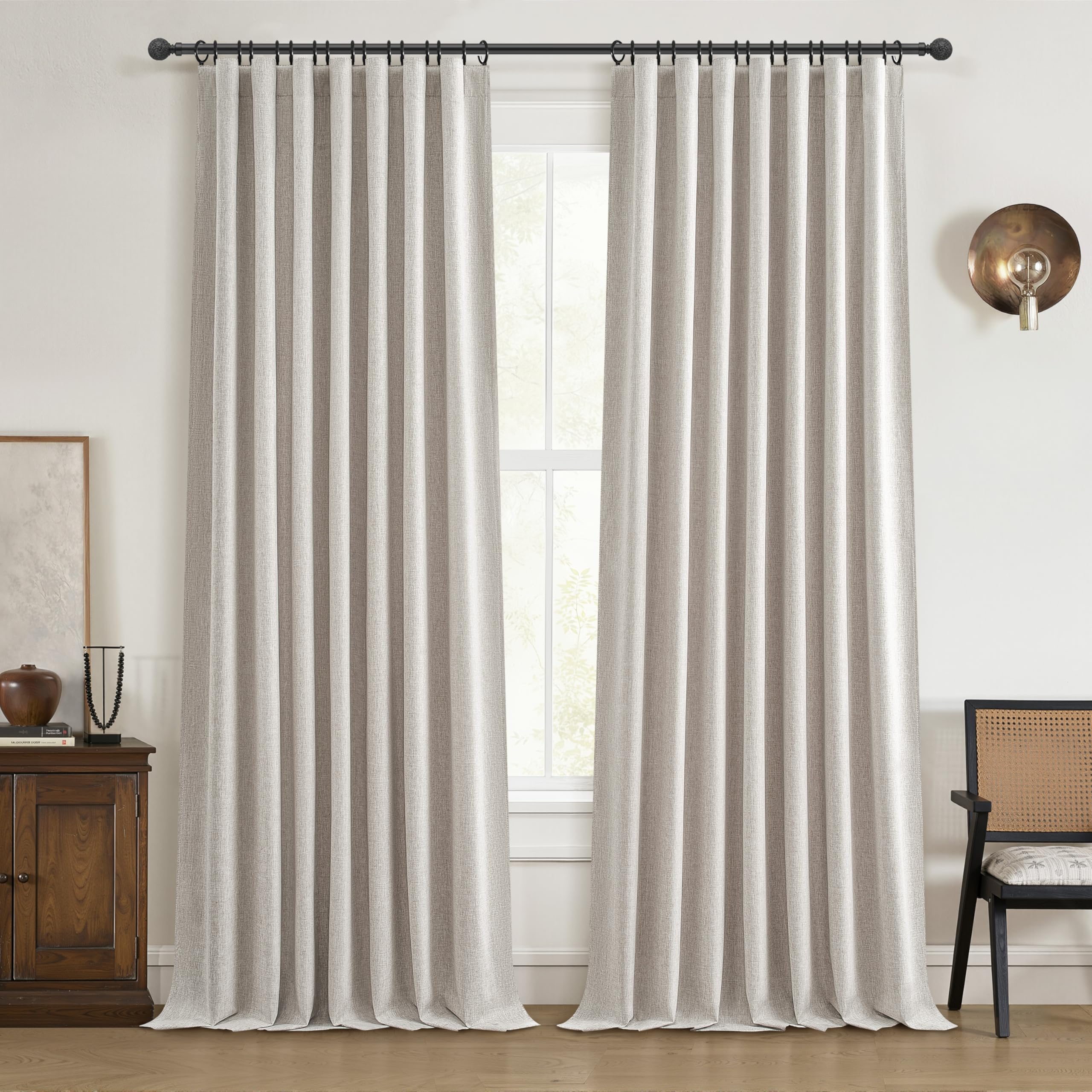 QJmydeco Black Out 98 Inch Long Boho Curtains 2 Panel Set, Farmhouse Curtains for Living Room Darkening/Thermal/Noise Reduction 