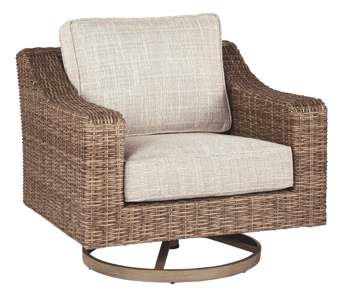 Signature Design By Ashley Beachcroft Outdoor Swivel Wicker Patio Lounge Chair, Beige