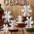 Bucherry 12 Pcs Winter Wooden Snowflake Table Decor Winter Snowflake Signs 3D Snowflake Tabletop Decorations Snowflake Centerpie