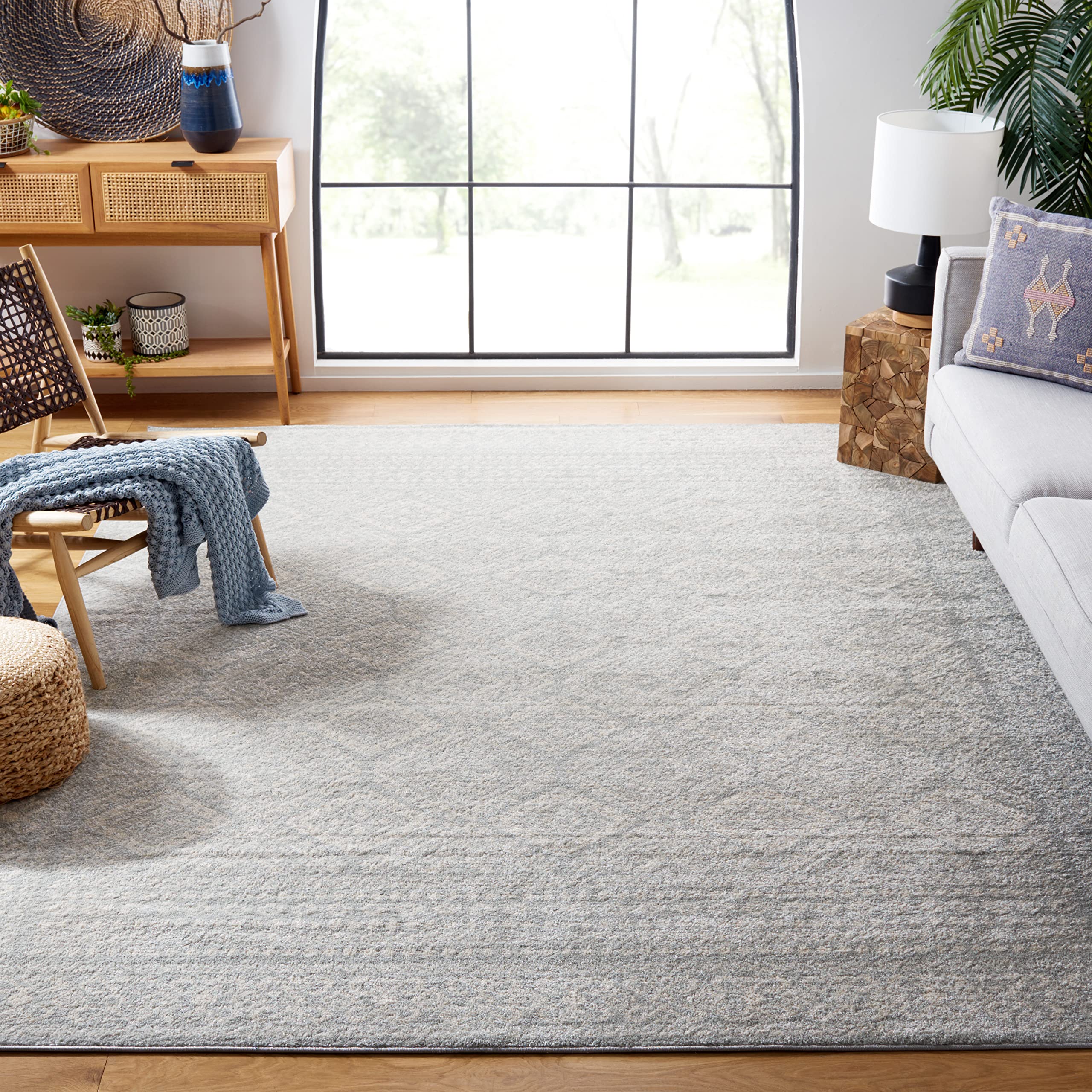 SAFAVIEH Tulum Collection X-Large Area Rug - 12 x 18, Light Grey & Ivory, Moroccan Boho Distressed Design, Non-Shedding & Easy
