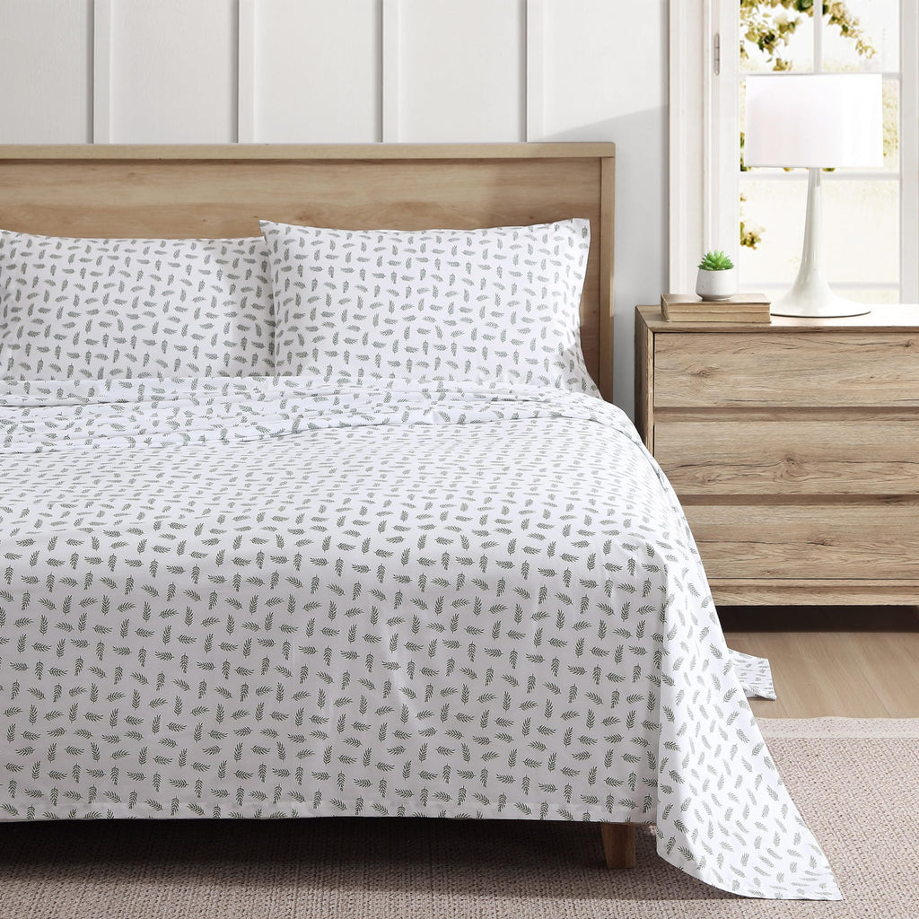 Eddie Bauer - King Sheets, Cotton Percale Bedding Set, Cool & Breathable Home Decor (Laurel Leaves, King)