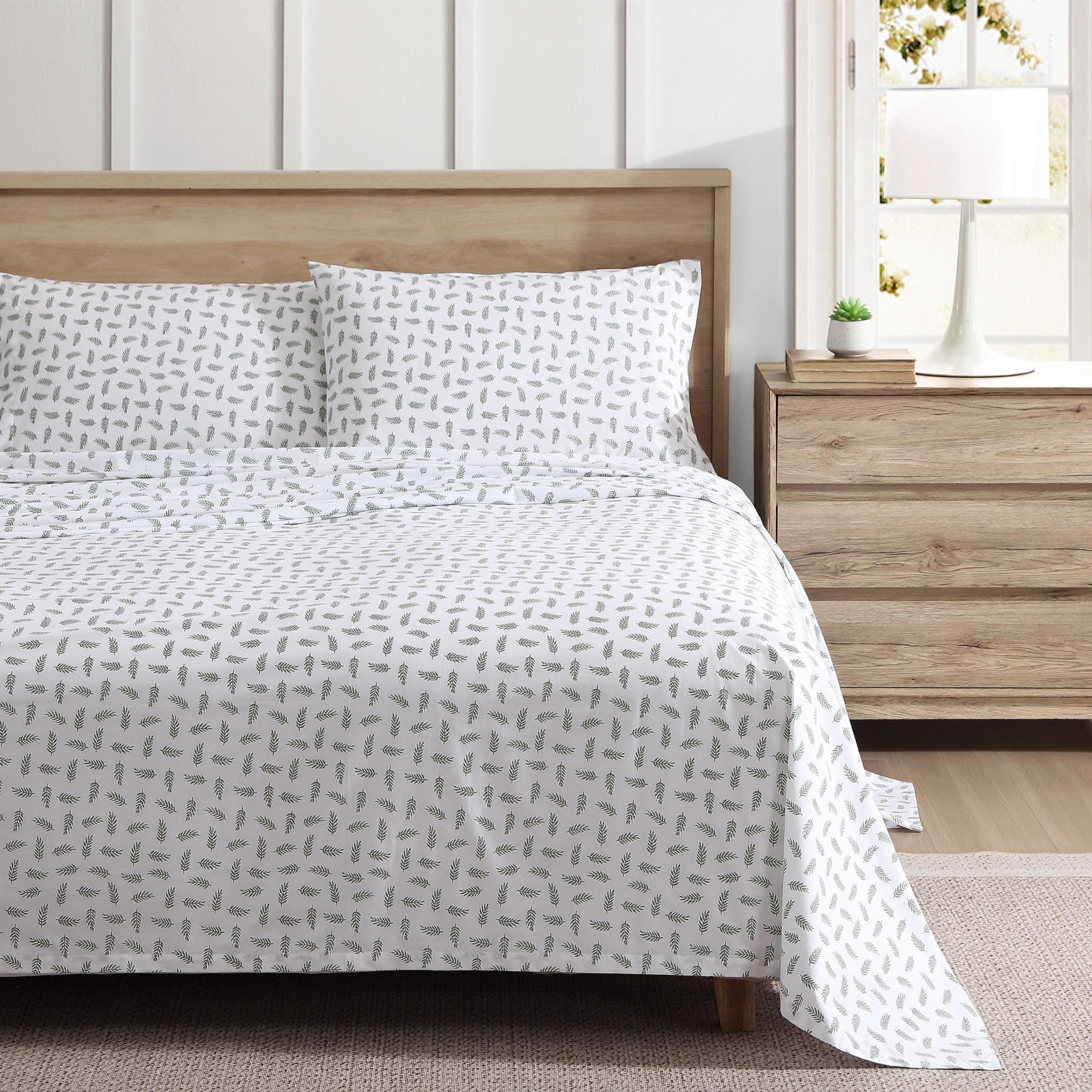 Eddie Bauer - King Sheets, Cotton Percale Bedding Set, Cool & Breathable Home Decor (Laurel Leaves, King)