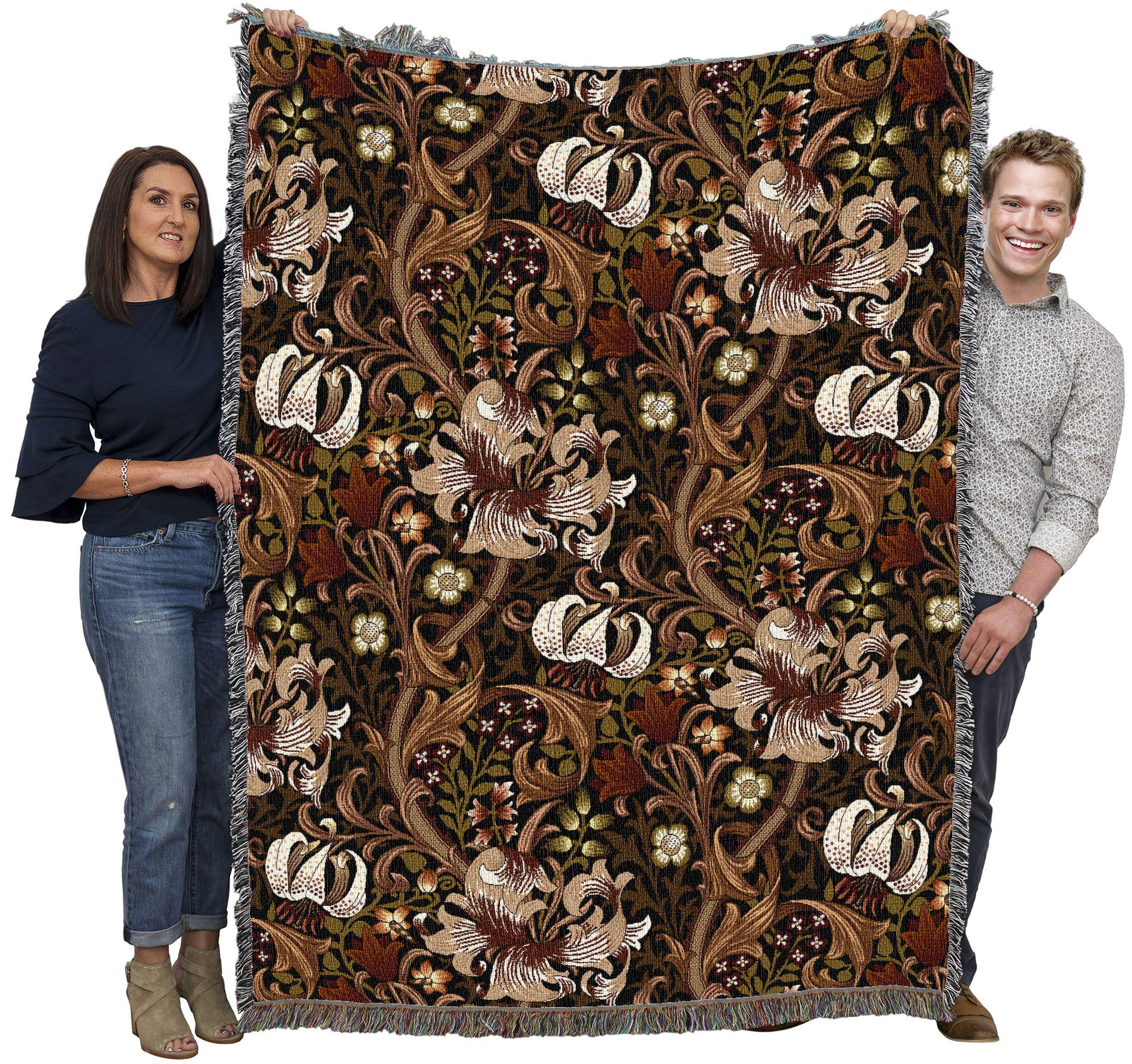 Pure Country Weavers William Morris Golden Lily Sienna Blanket - Arts & Crafts - Gift Tapestry Throw Woven From Cotton - Made In