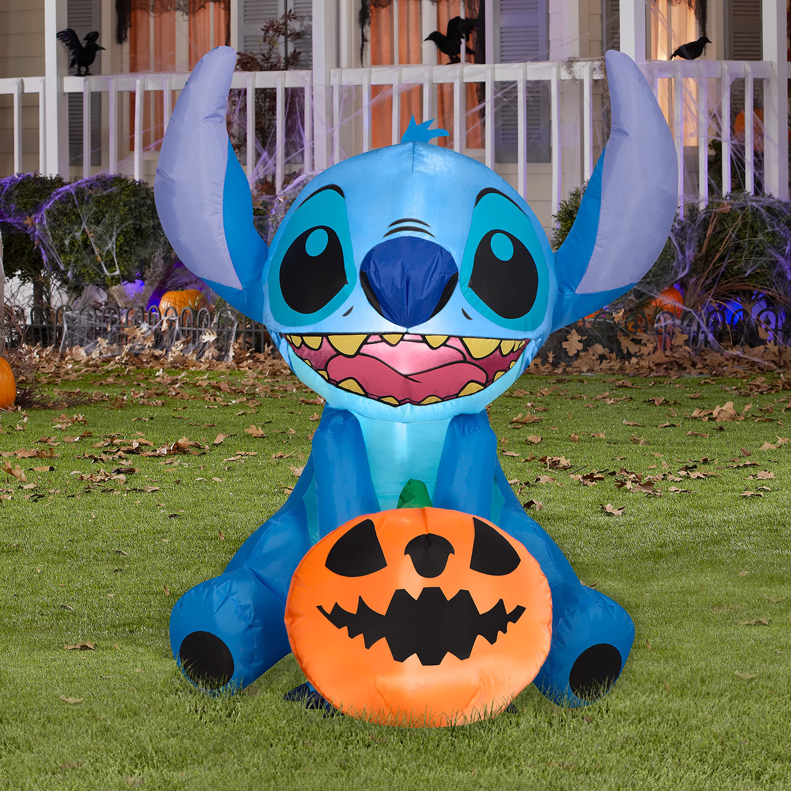 Gemmy Airblown Stitch W/Jol Disney, 3 Ft Tall, Multi