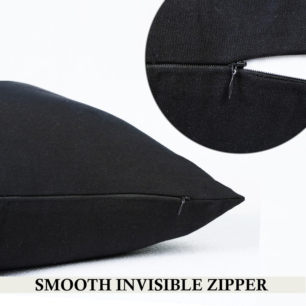 Rely+ Cotton Throw Pillow Covers Black 18''X18'' Set Of 2 Decorative Zippered Throw Pillow Covers For Couch, Sofa, Farmhouse, An