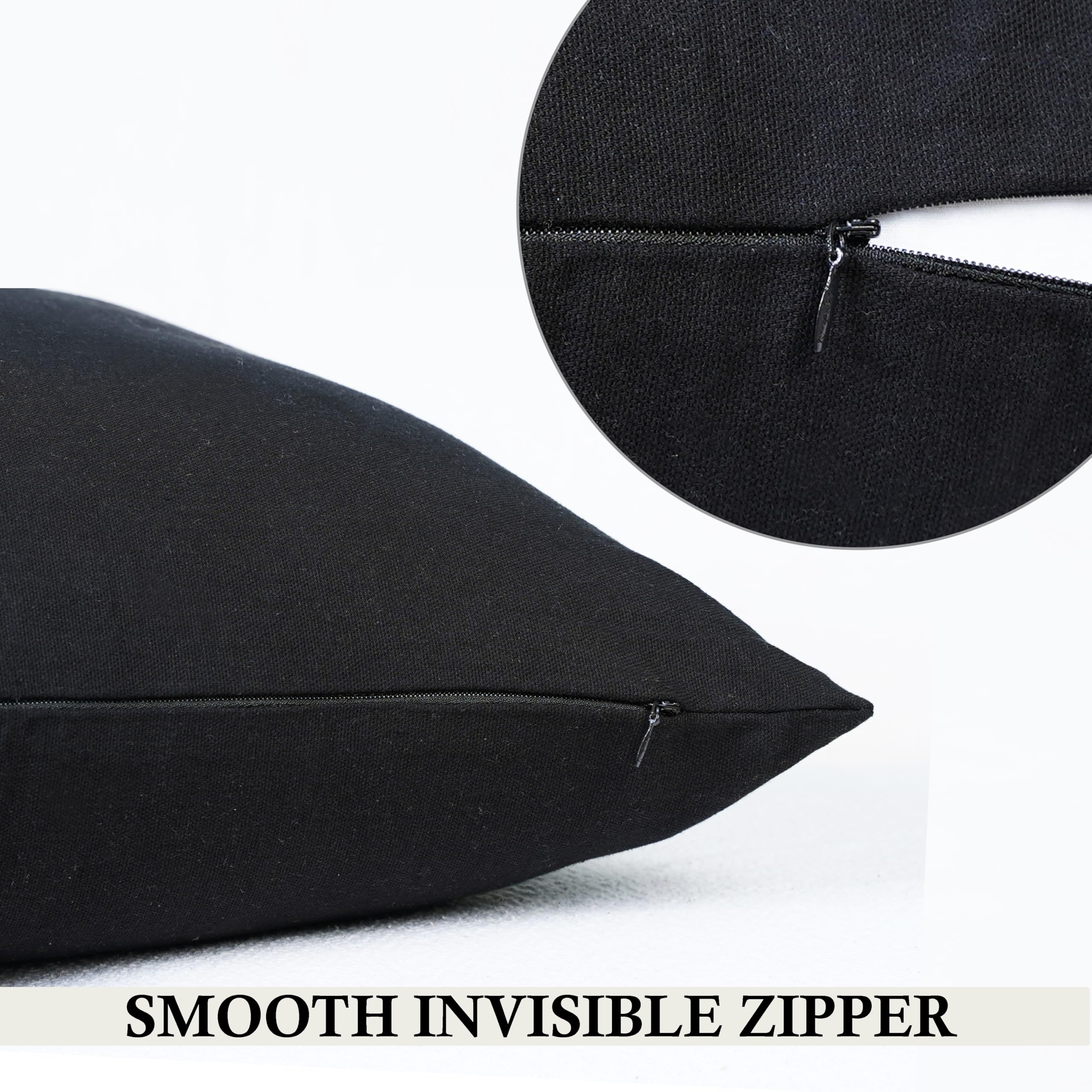 Rely+ Cotton Throw Pillow Covers Black 24''X24'' Set Of 2 Decorative Zippered Throw Pillow Covers For Couch, Sofa, Farmhouse, An