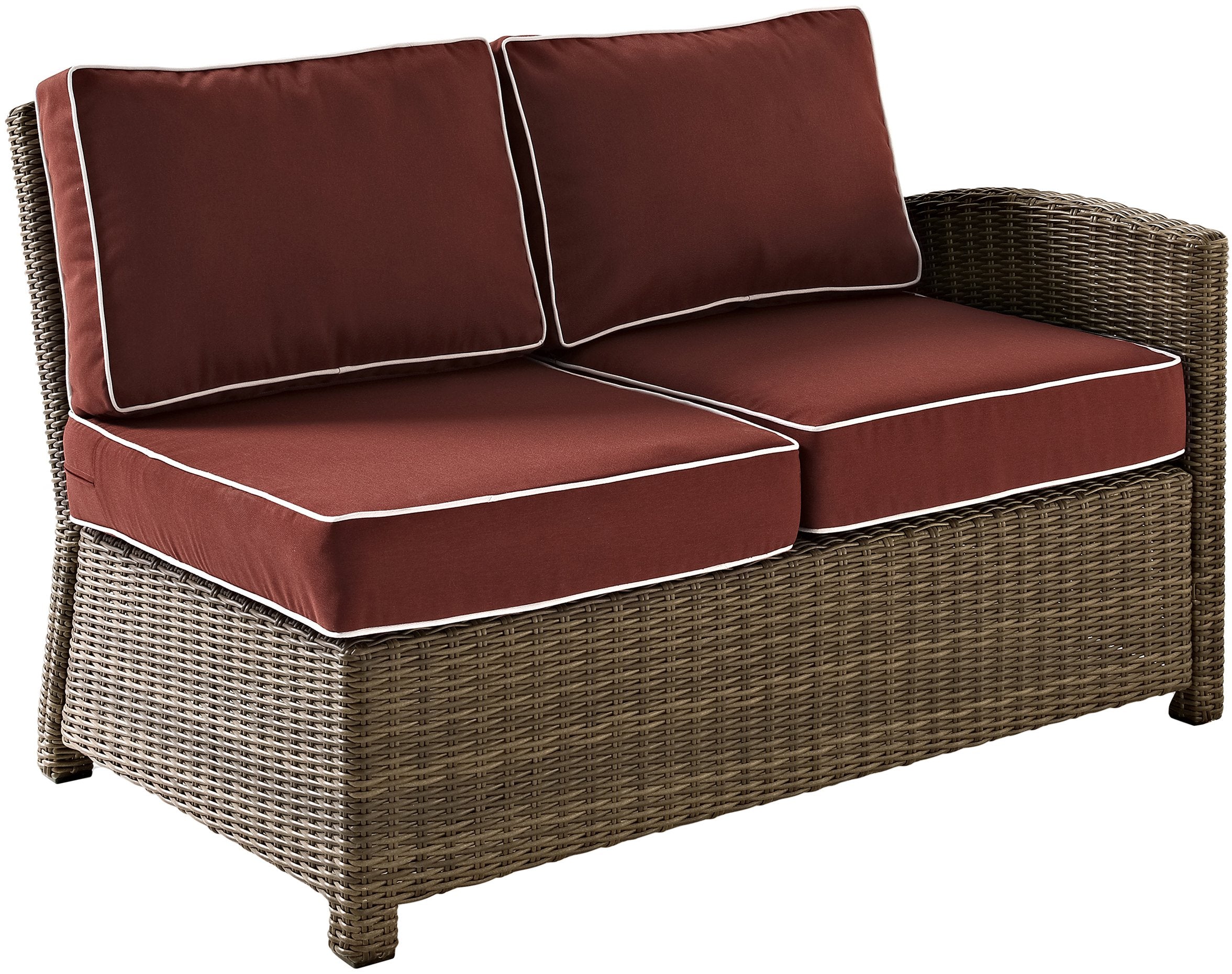 Crosley Furniture Bradenton Outdoor Sectional Right Side Loveseat, 2-Person Wicker Patio Couch for Deck, Brown with Sangria Cushions