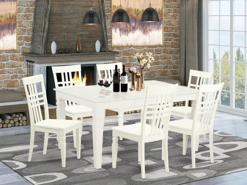East West Furniture WELG7-LWH-W 7 Piece Kitchen Table & Chairs Set Consist of a Rectangle Dining Table with Butterfly Leaf and 6 Dining Room Chairs, 42x60 Inch, Linen White