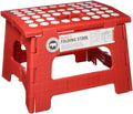 Kikkerland Foldable Sturdy Non- Slip Compact Lightweight Plastic Rhino II Step Stool, Red, Holds up to 300 lbs, for Kitchen, Bat