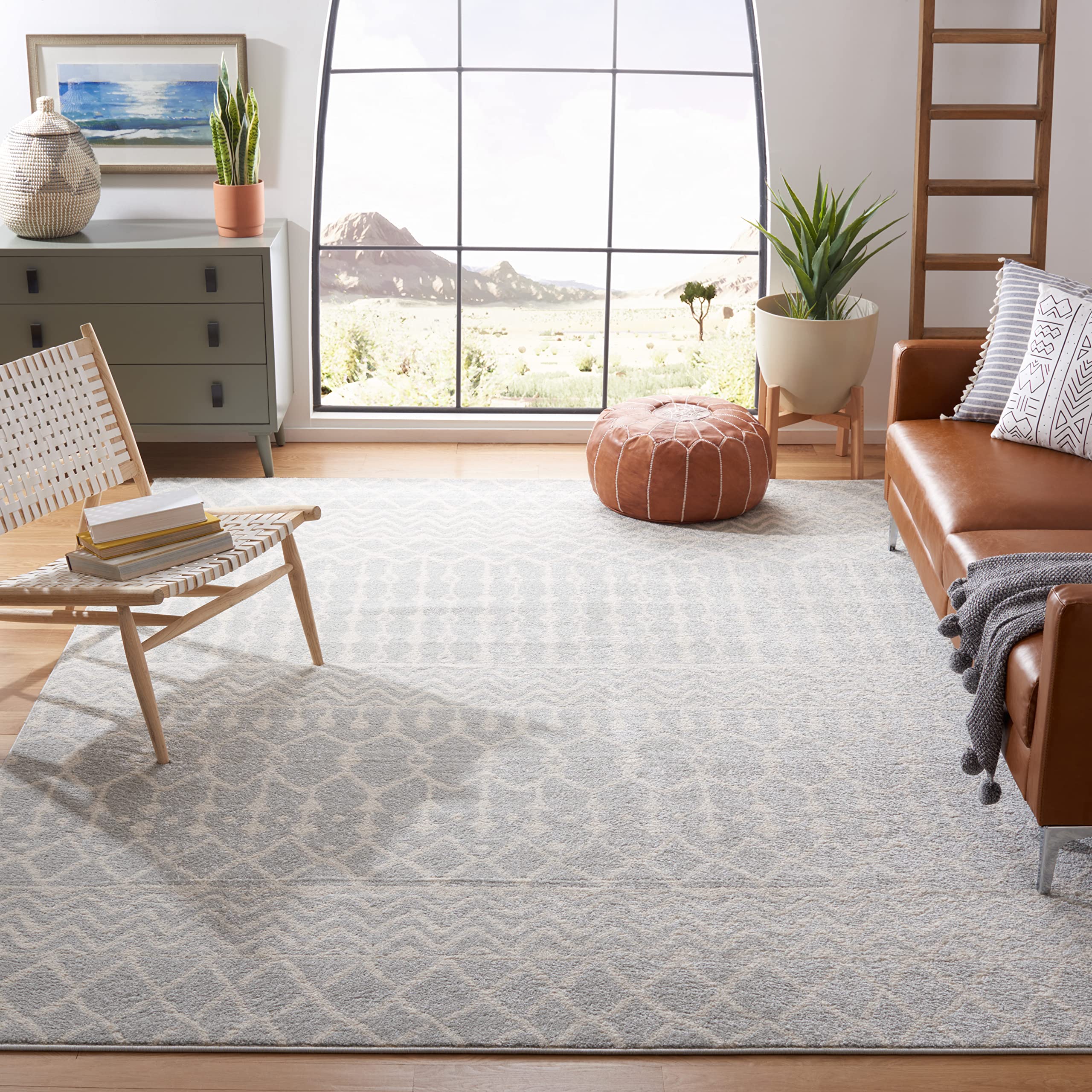 SAFAVIEH Tulum Collection Area Rug - 10 x 13, Light Grey & Ivory, Moroccan Boho Distressed Design, Non-Shedding & Easy Care, I