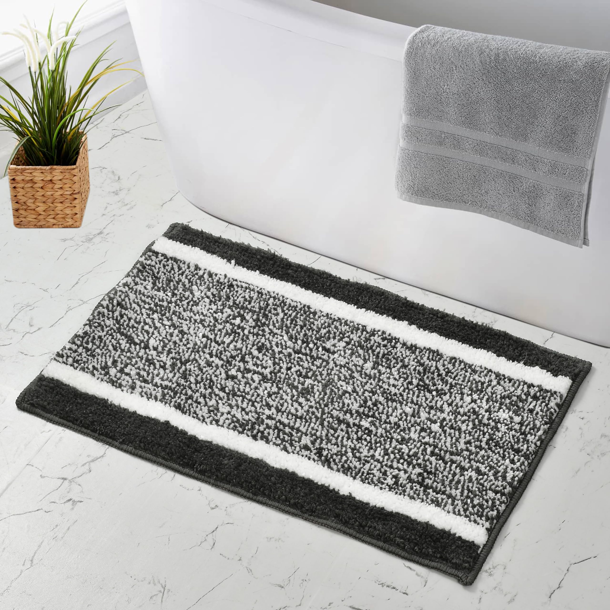 MAA HOME CONCEPT Microfiber Bath Mat Super Absorbent AntiSkid Door Mat Bedroom Kitchen Mat Frame Grey 50X80 CM