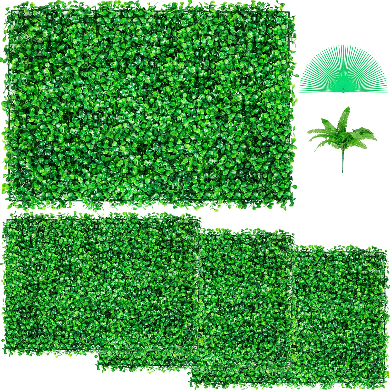 Vevor 4Pcs 24'X16' Artificial Boxwood Panels,Boxwood Hedge Wall Panels,Artificial Grass Backdrop Wall 1.6', Privacy Hedge Scr