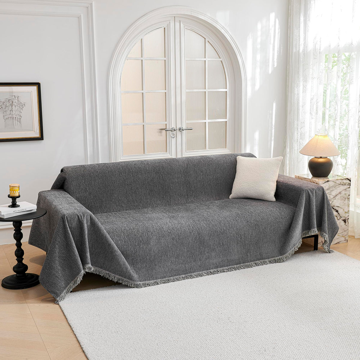 MYSKY HOME Couch Cover for Sofa Couch Covers for Pets, Non Slip Dogs Furniture Protector with Tassels for Living Room Non Slip W