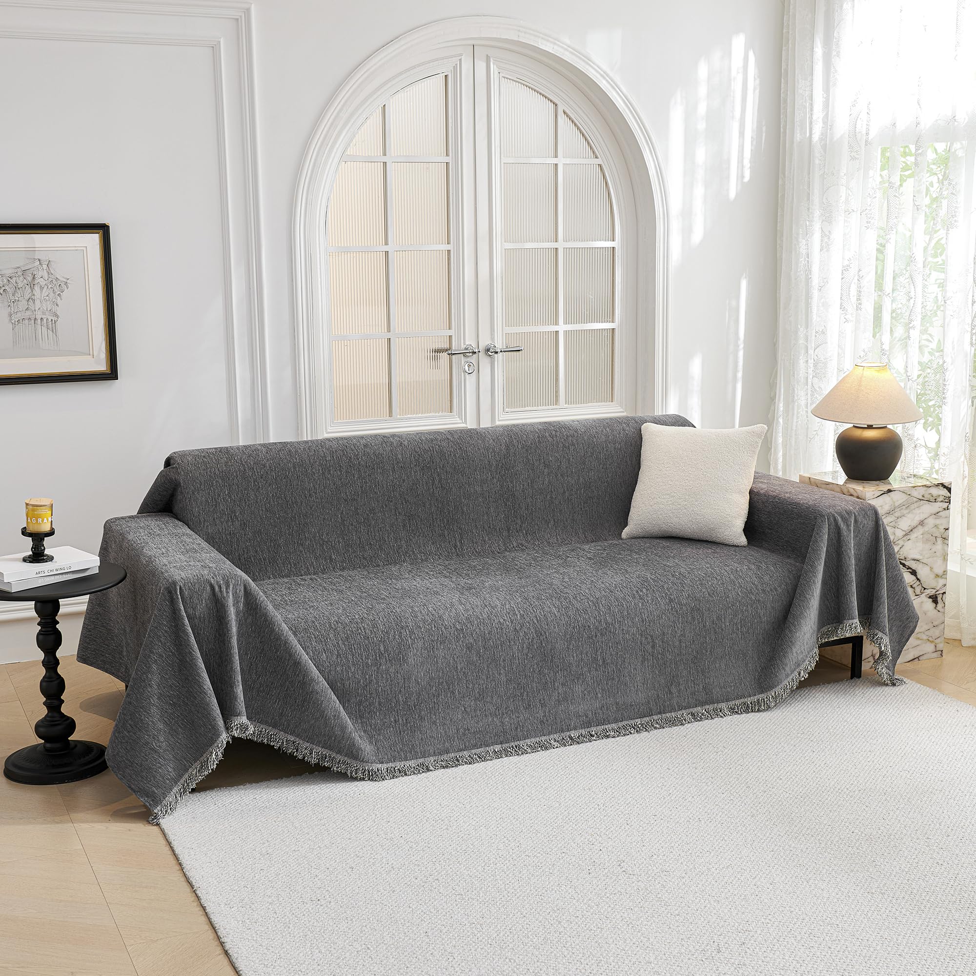 MYSKY HOME Couch Cover for Sofa Couch Covers for Pets, Non Slip Dogs Furniture Protector with Tassels for Living Room Non Slip W